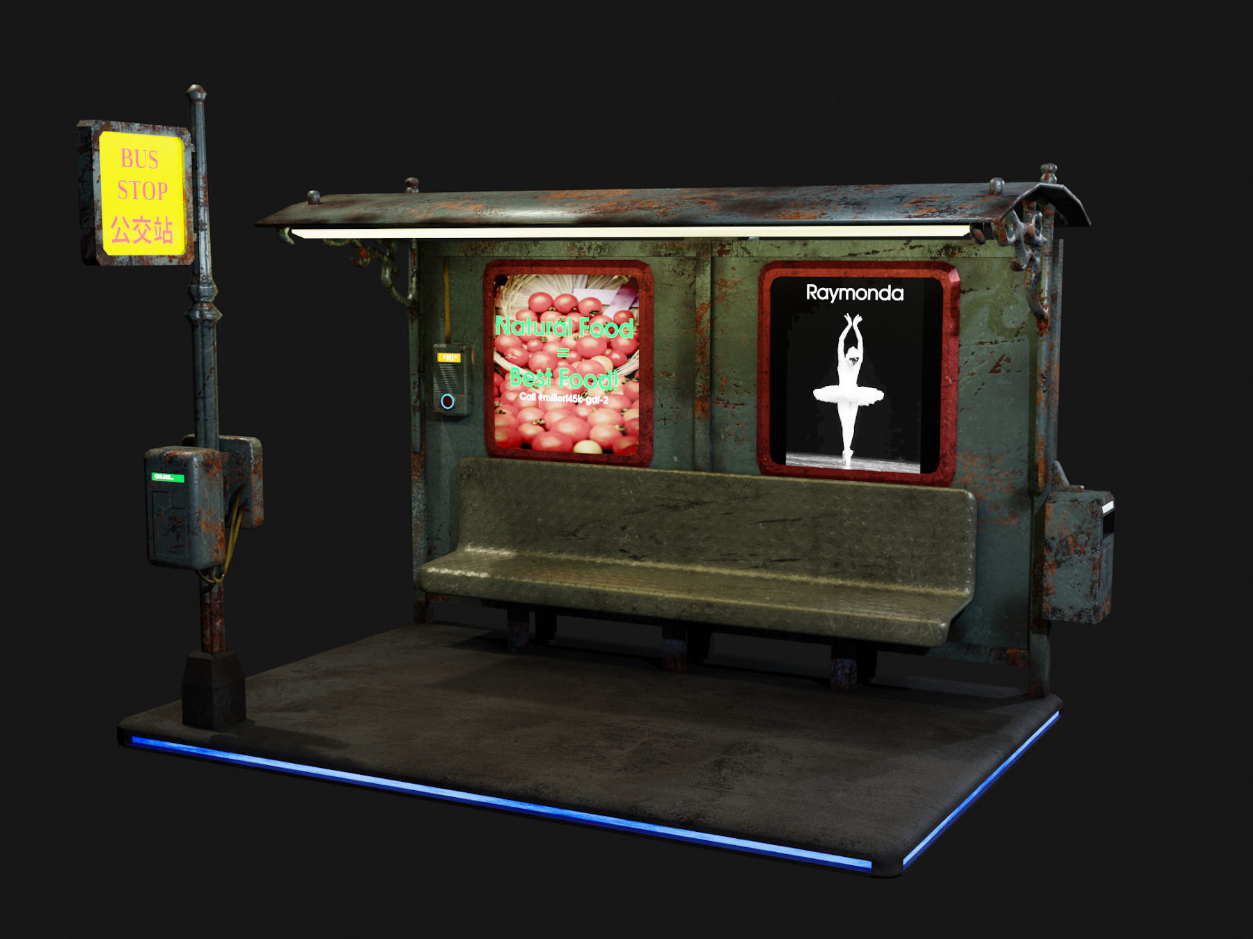 Cyber punk bus stop Low-poly 3D model_3