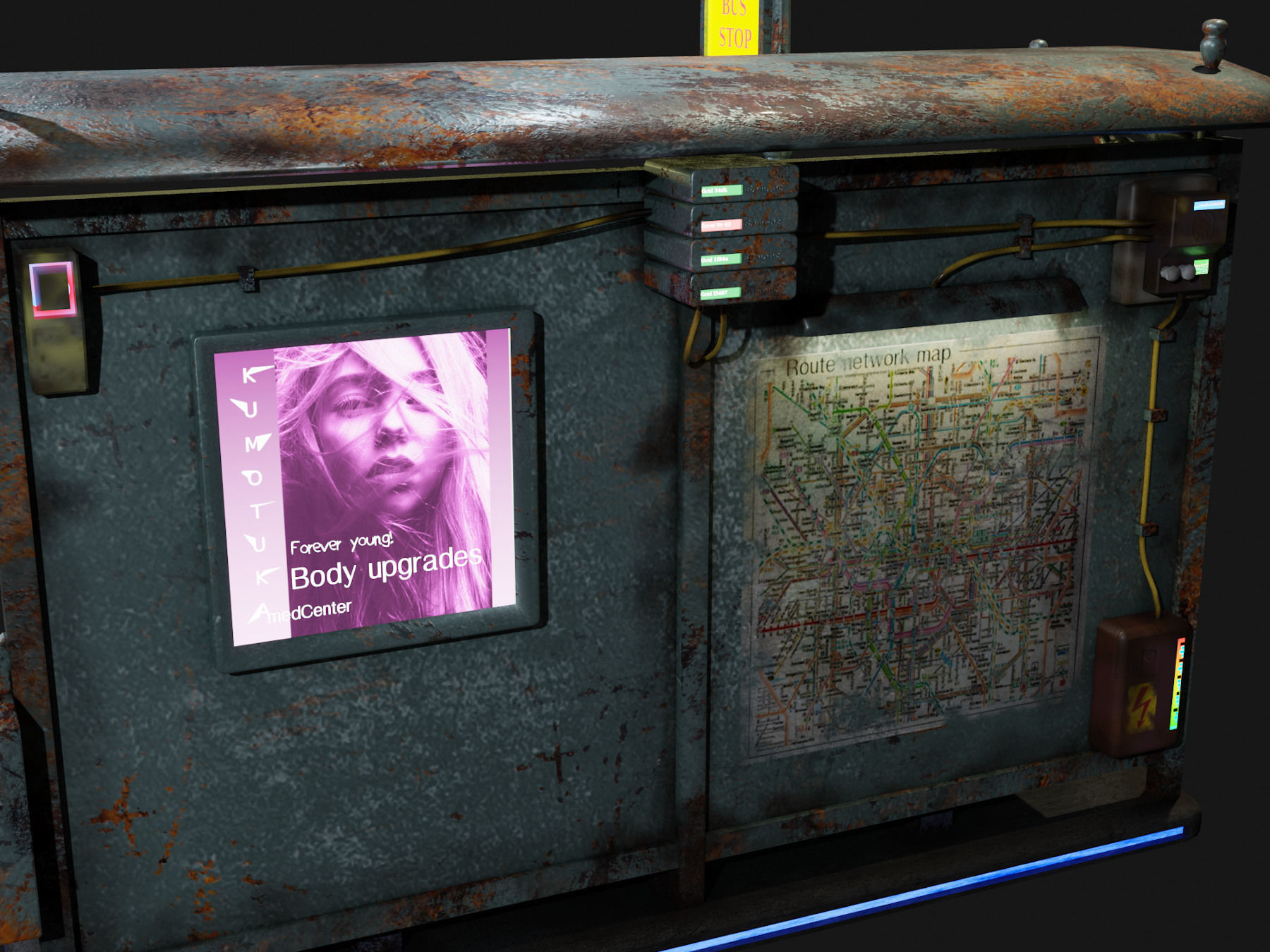 Cyber punk bus stop Low-poly 3D model_7