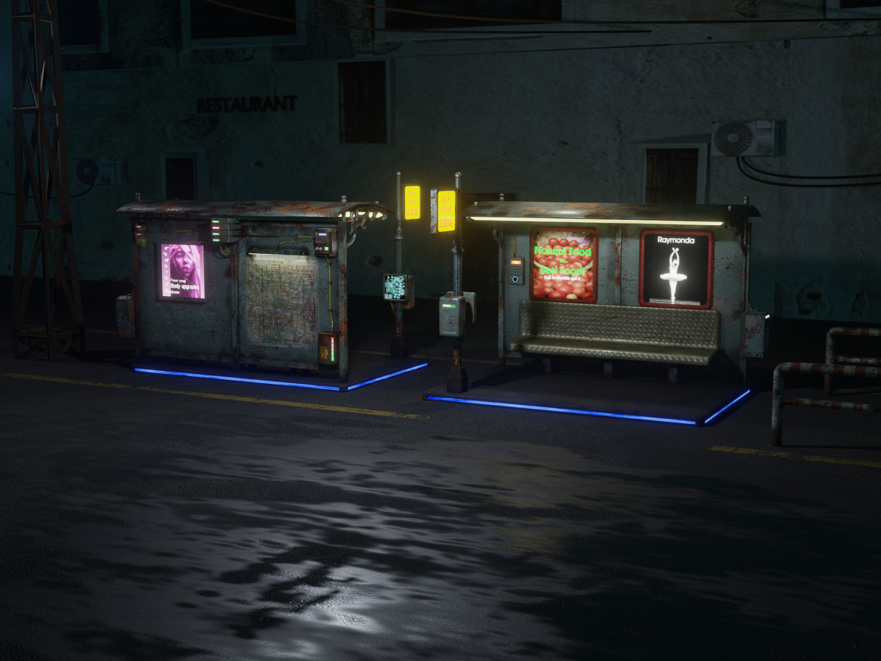 Cyber punk bus stop Low-poly 3D model_8