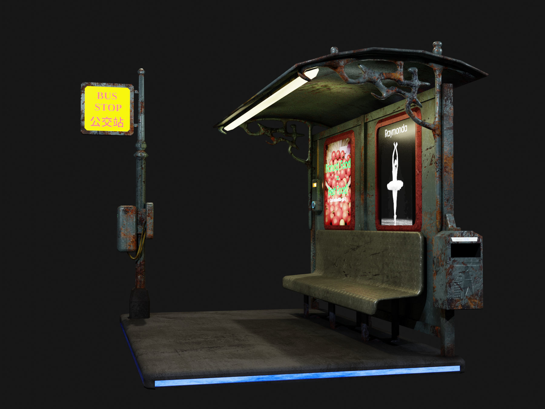 Cyber punk bus stop Low-poly 3D model_2