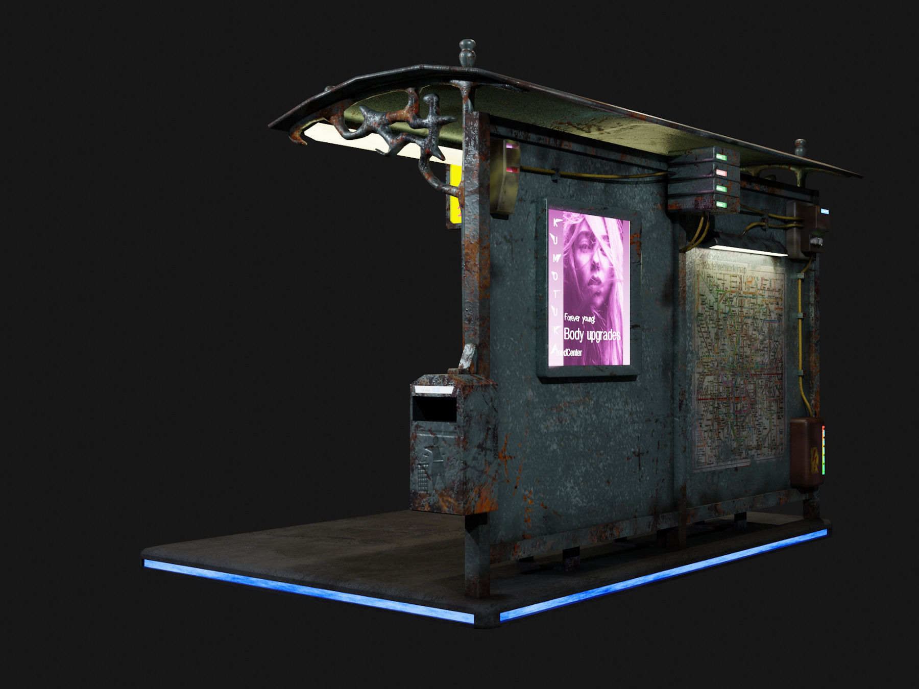Cyber punk bus stop Low-poly 3D model_5