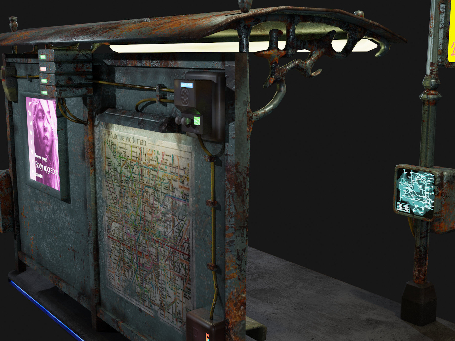 Cyber punk bus stop Low-poly 3D model_6