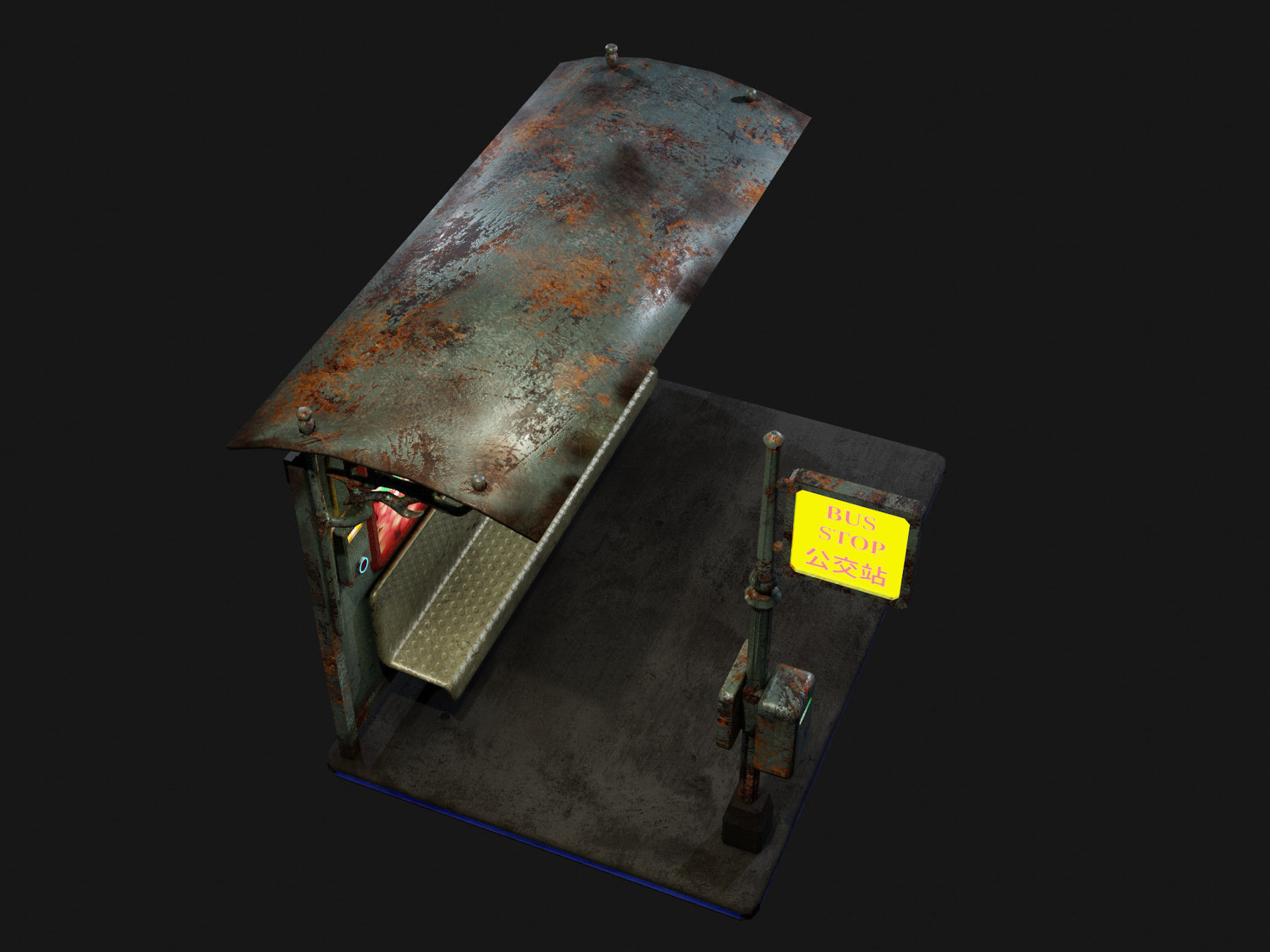 Cyber punk bus stop Low-poly 3D model_4