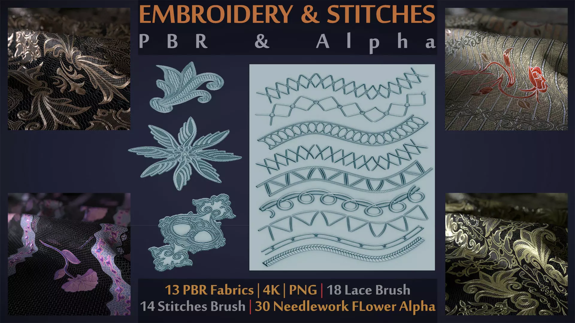 Embroidery - Stitches - NeedleWork - Alpha - Brush - PBR Mats Texture_0