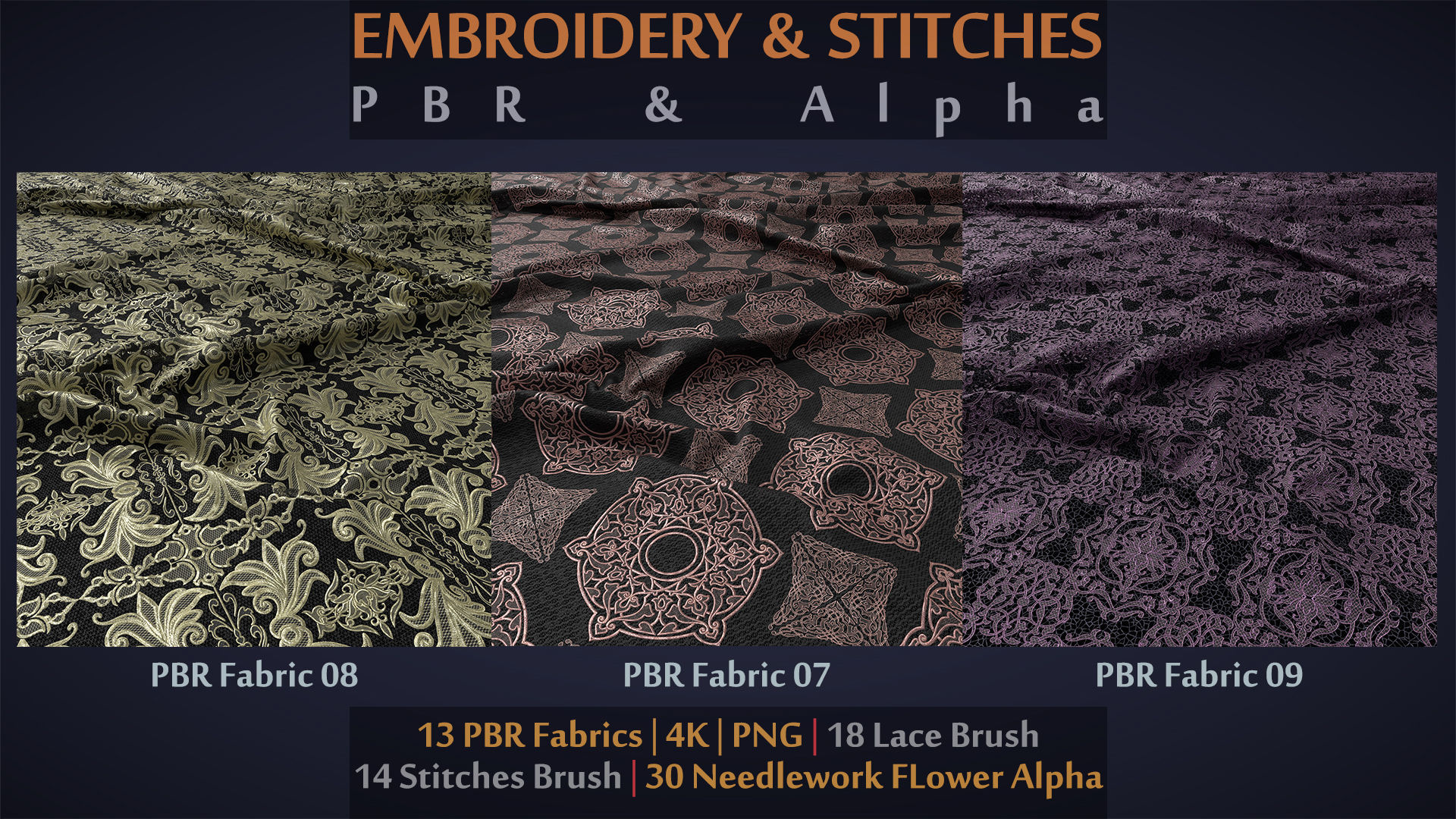 Embroidery - Stitches - NeedleWork - Alpha - Brush - PBR Mats Texture_6