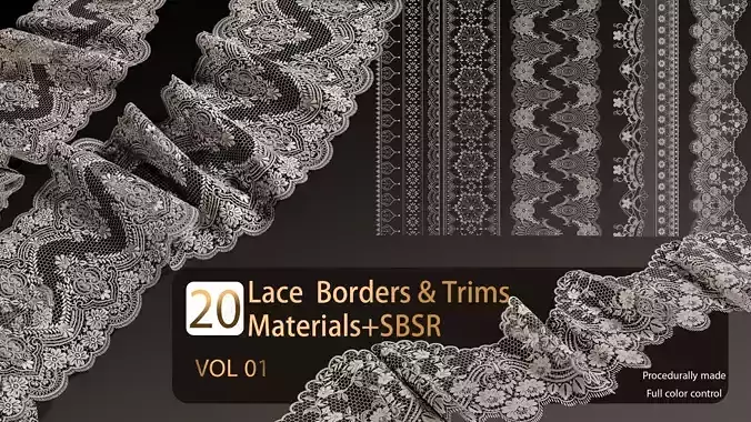 20 Lace Borders and Trims Materials  SBSAR-VOL01 Texture
