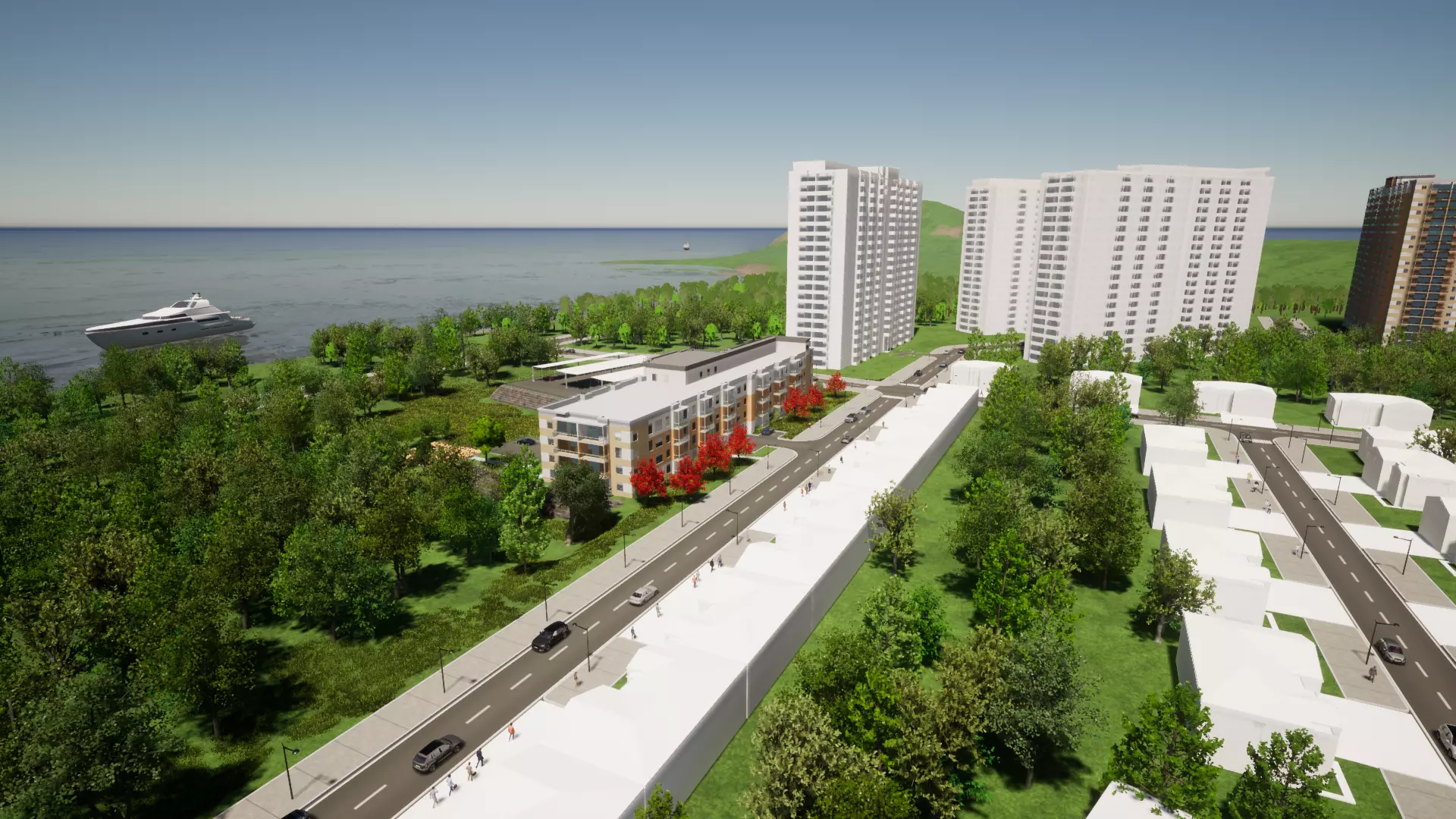 Condominium residential area near sea 3D model_0