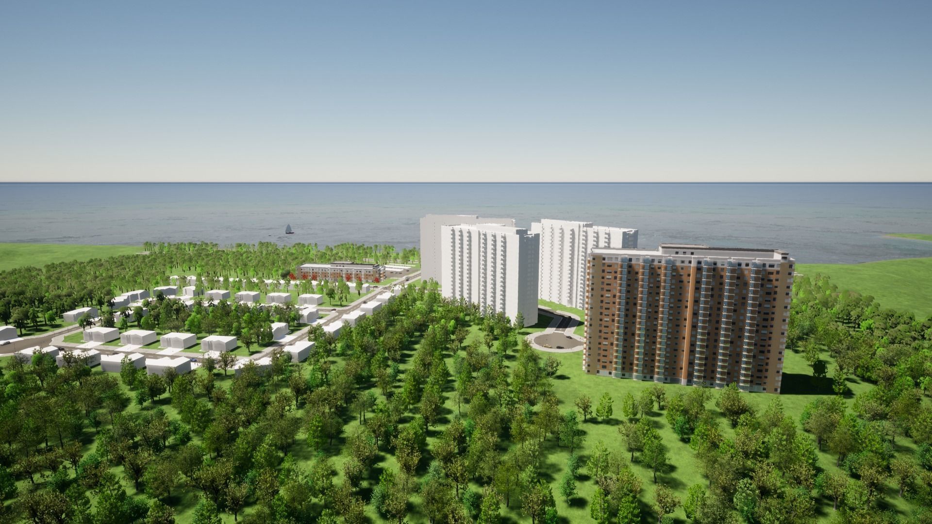Condominium residential area near sea 3D model_2