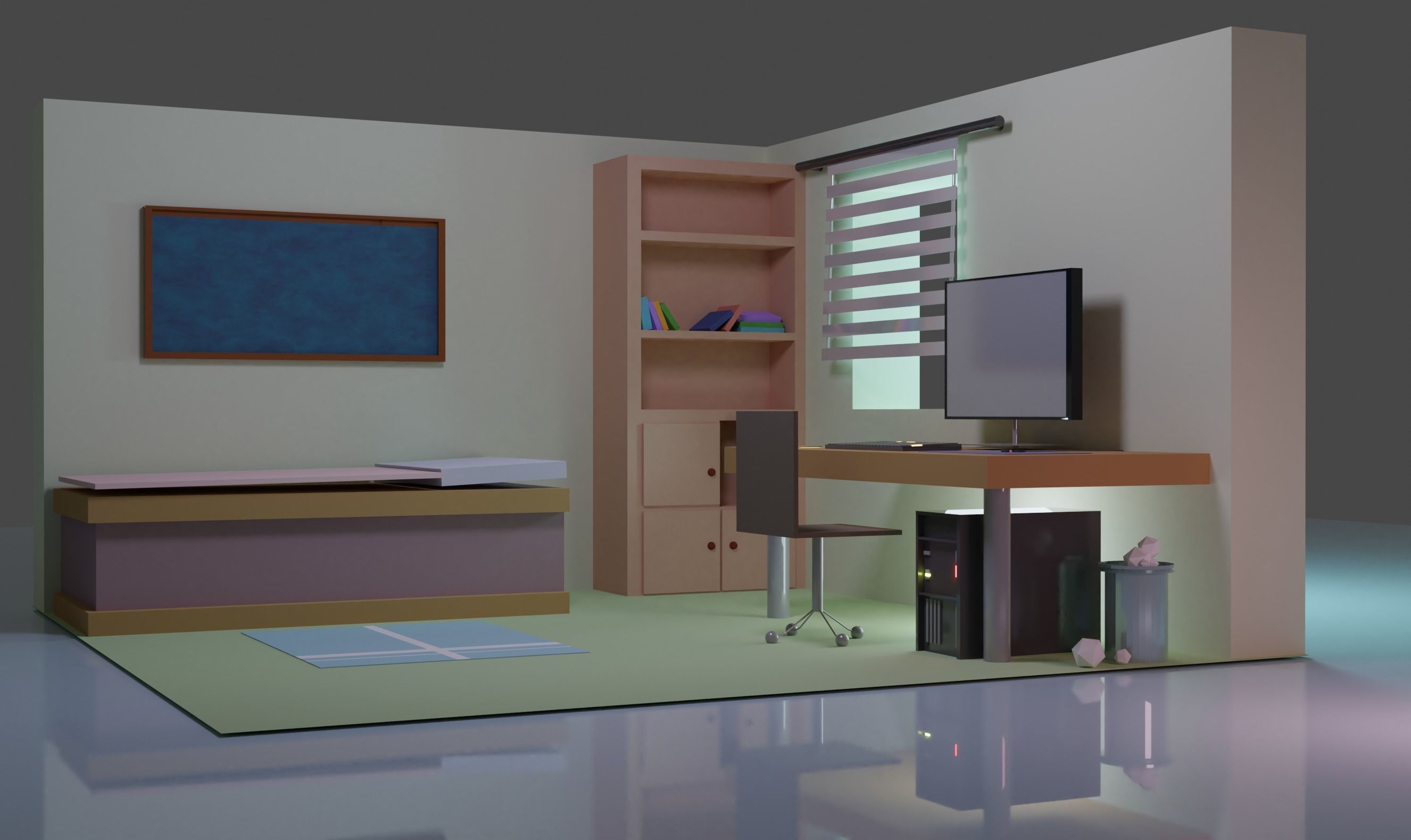 BEDROOM room with bed and desk 3D model_2