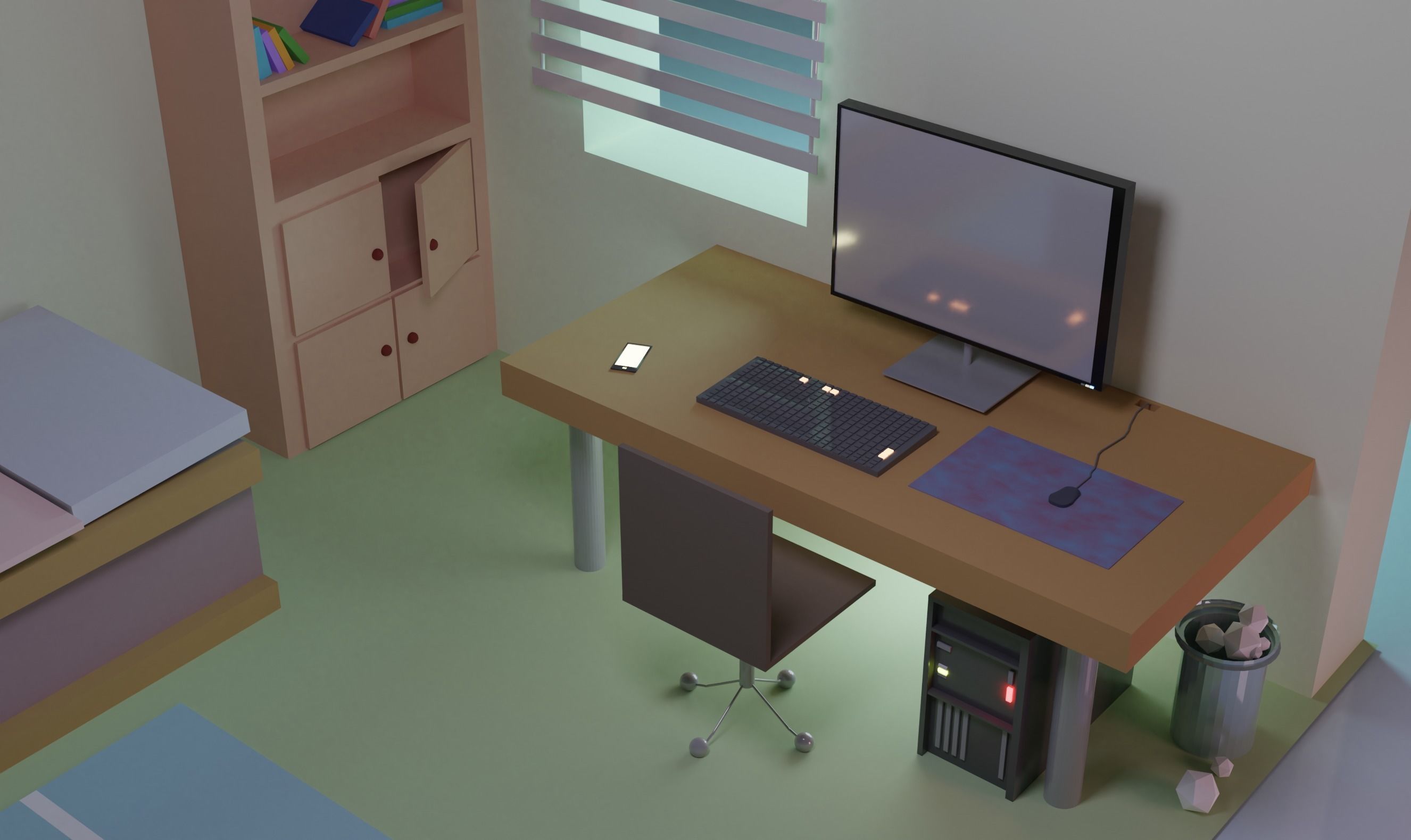 BEDROOM room with bed and desk 3D model_1