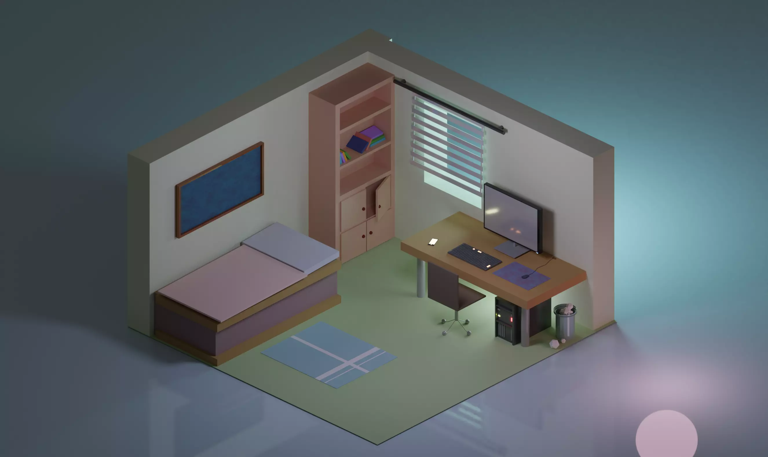 BEDROOM room with bed and desk 3D model_0