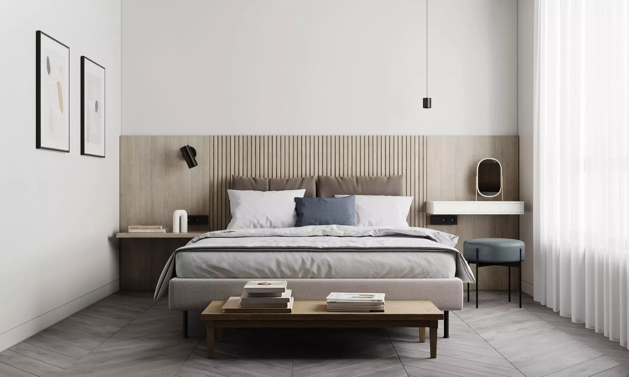 Minimalistic scandinavian bedroom 3D model_0