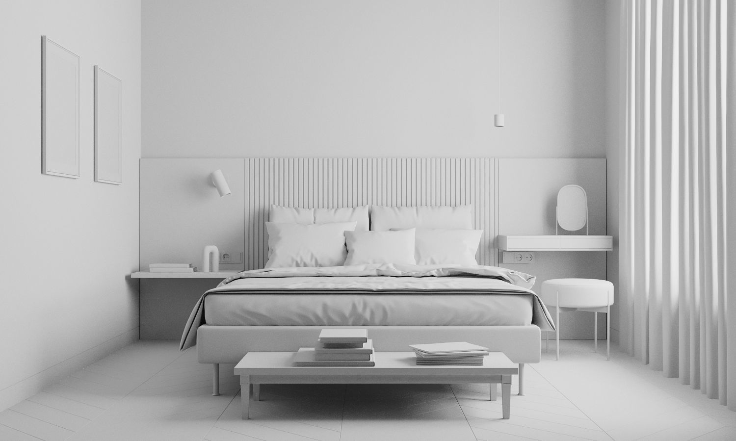 Minimalistic scandinavian bedroom 3D model_4