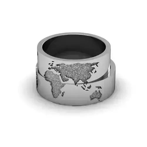 Set 18 sizes weddind rings World map  3D print model