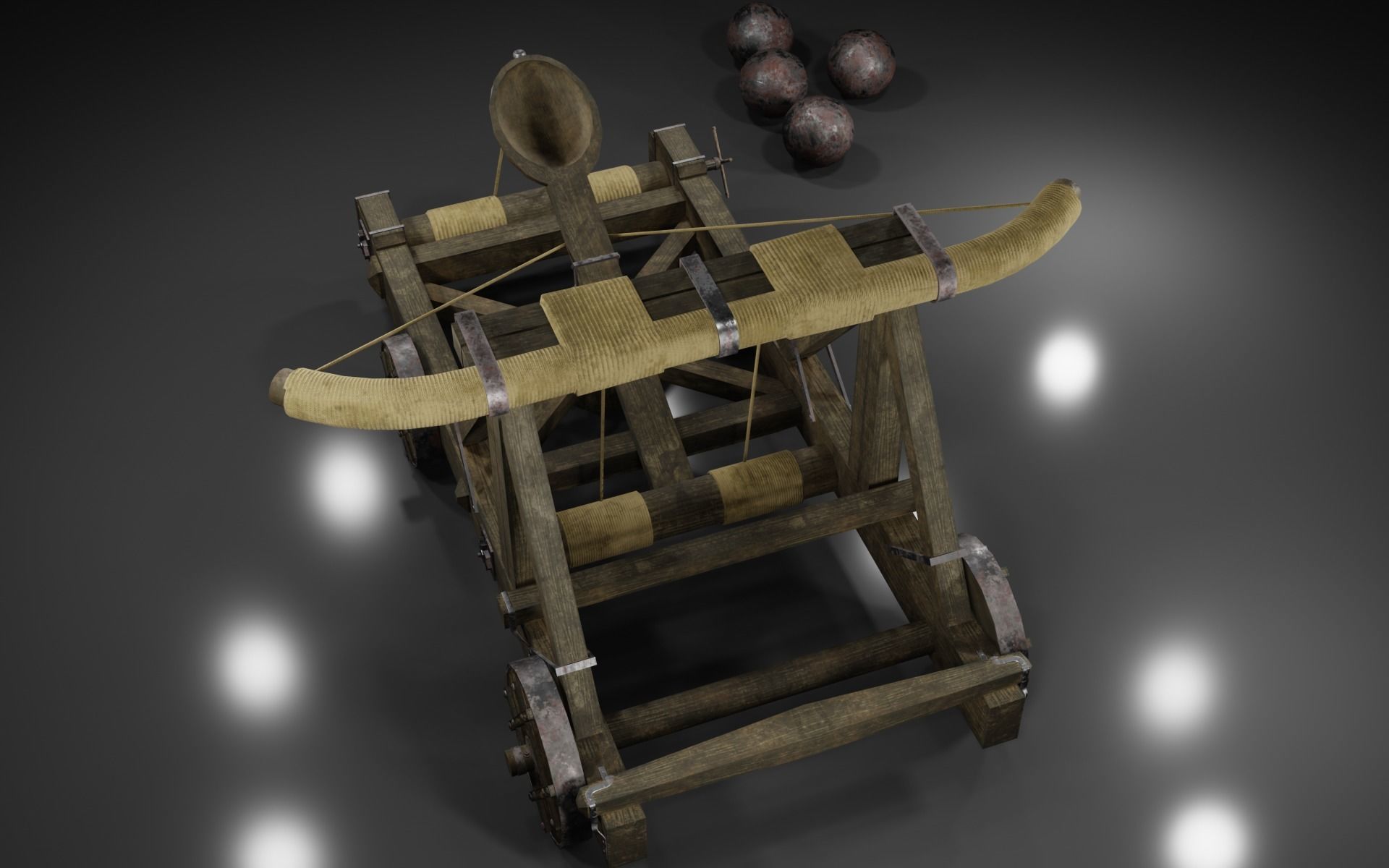 Medieval catapult Low-poly 3D model_7
