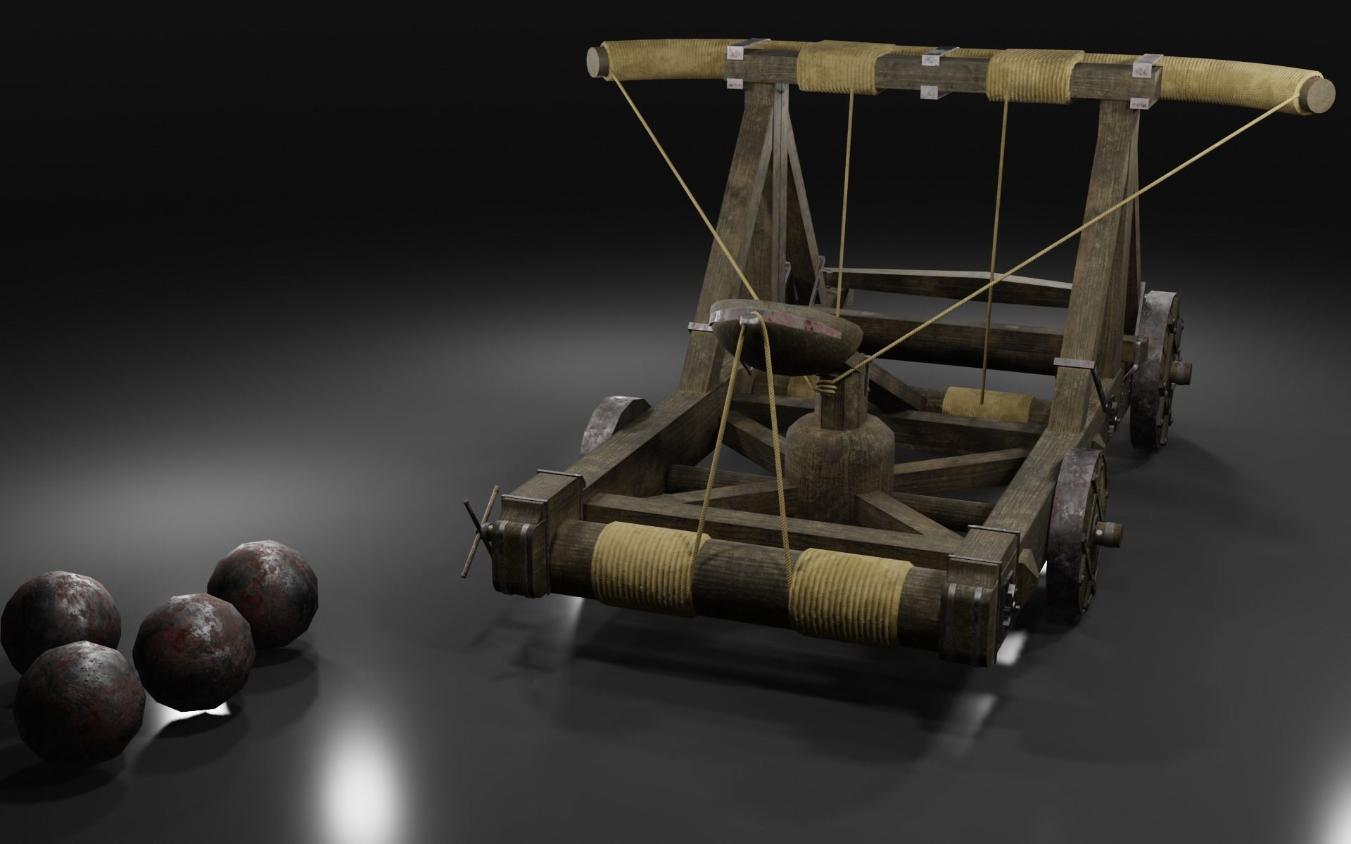 Medieval catapult Low-poly 3D model_5