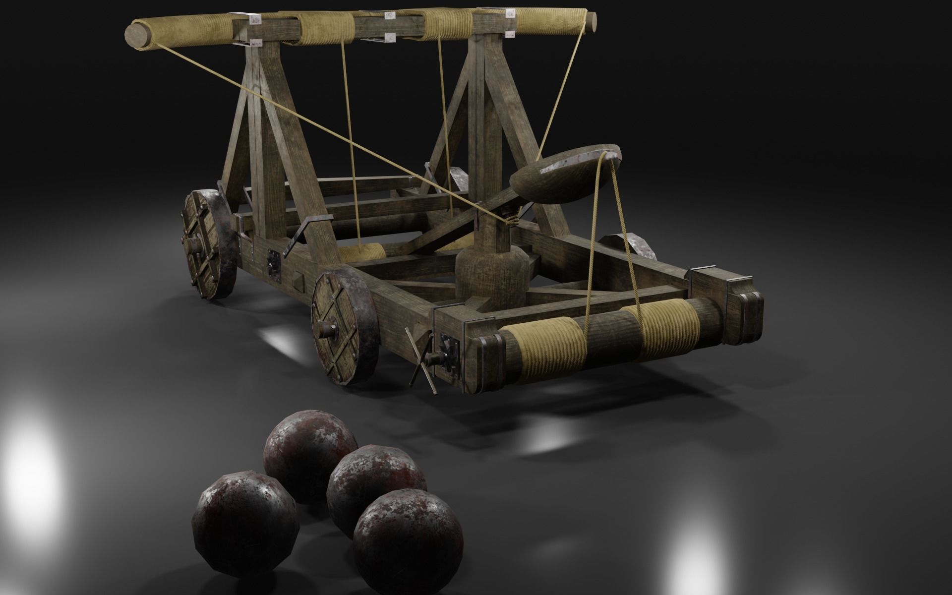 Medieval catapult Low-poly 3D model_4