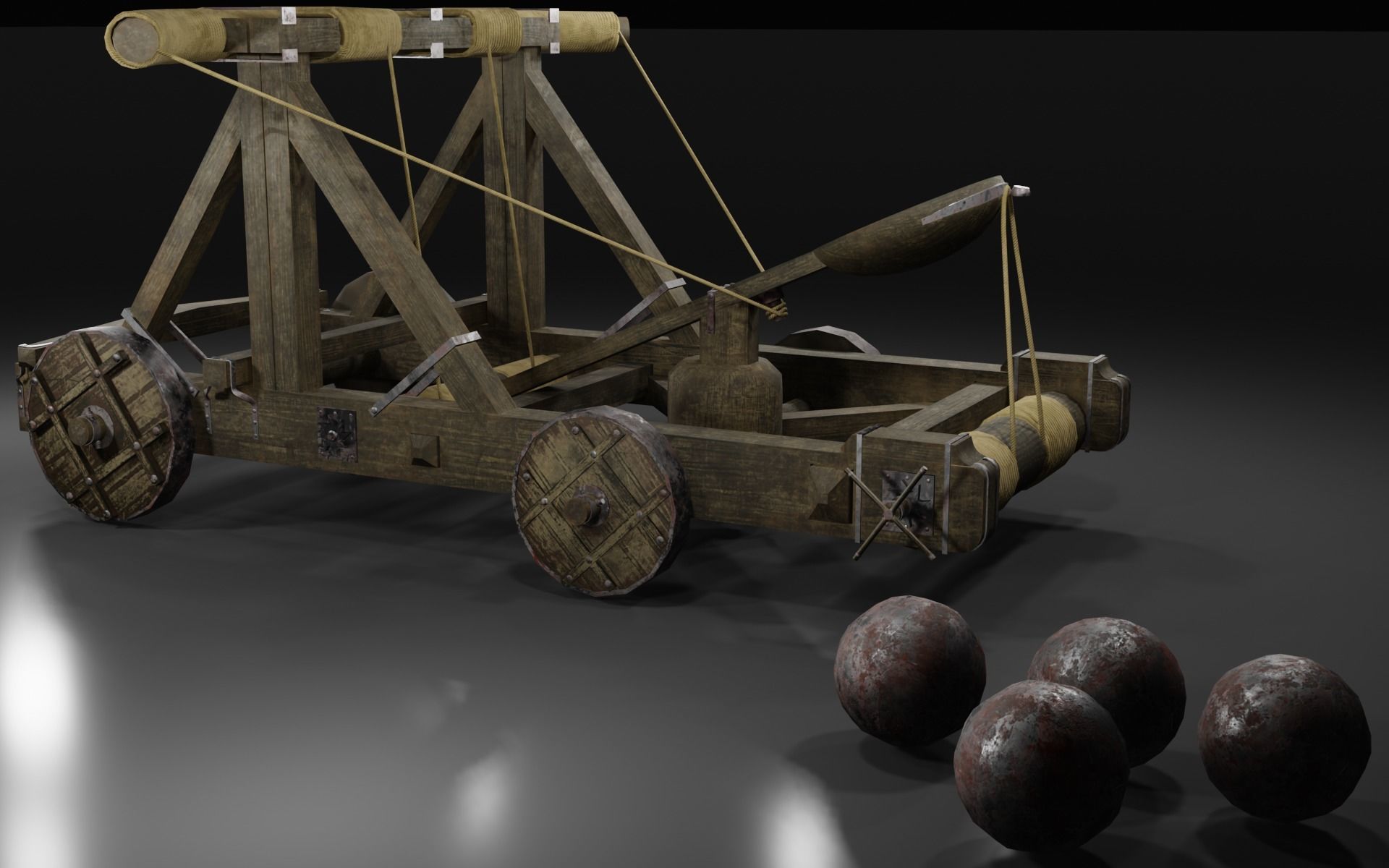 Medieval catapult Low-poly 3D model_3