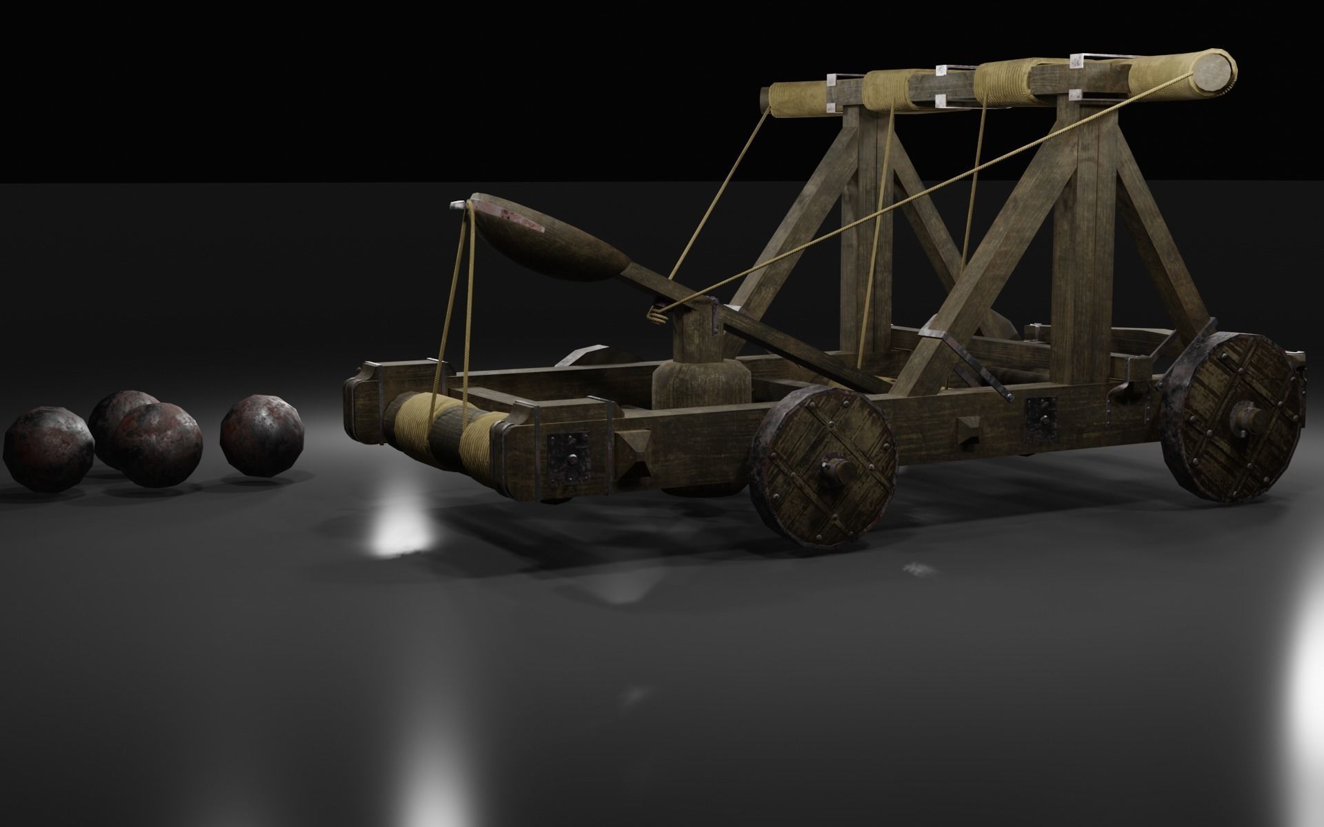 Medieval catapult Low-poly 3D model_6