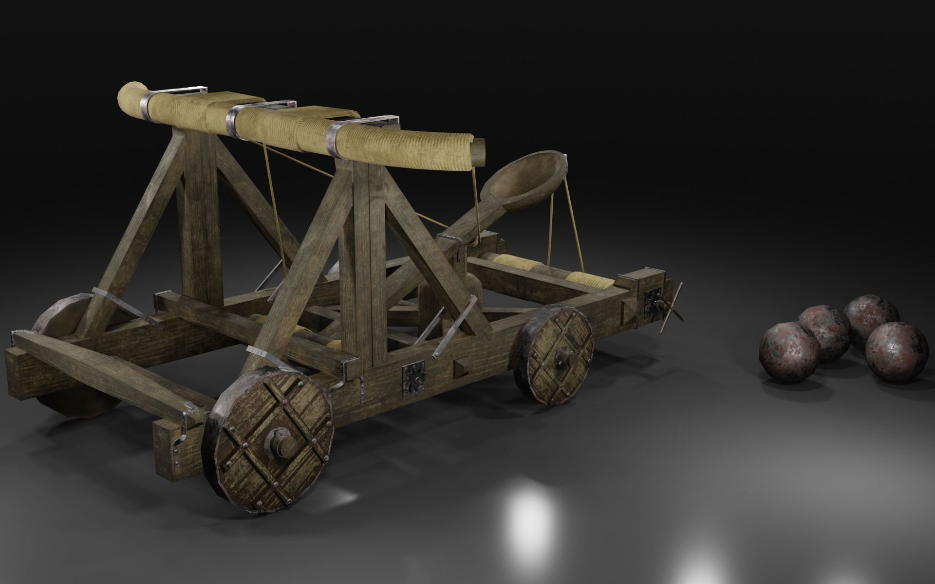 Medieval catapult Low-poly 3D model_1