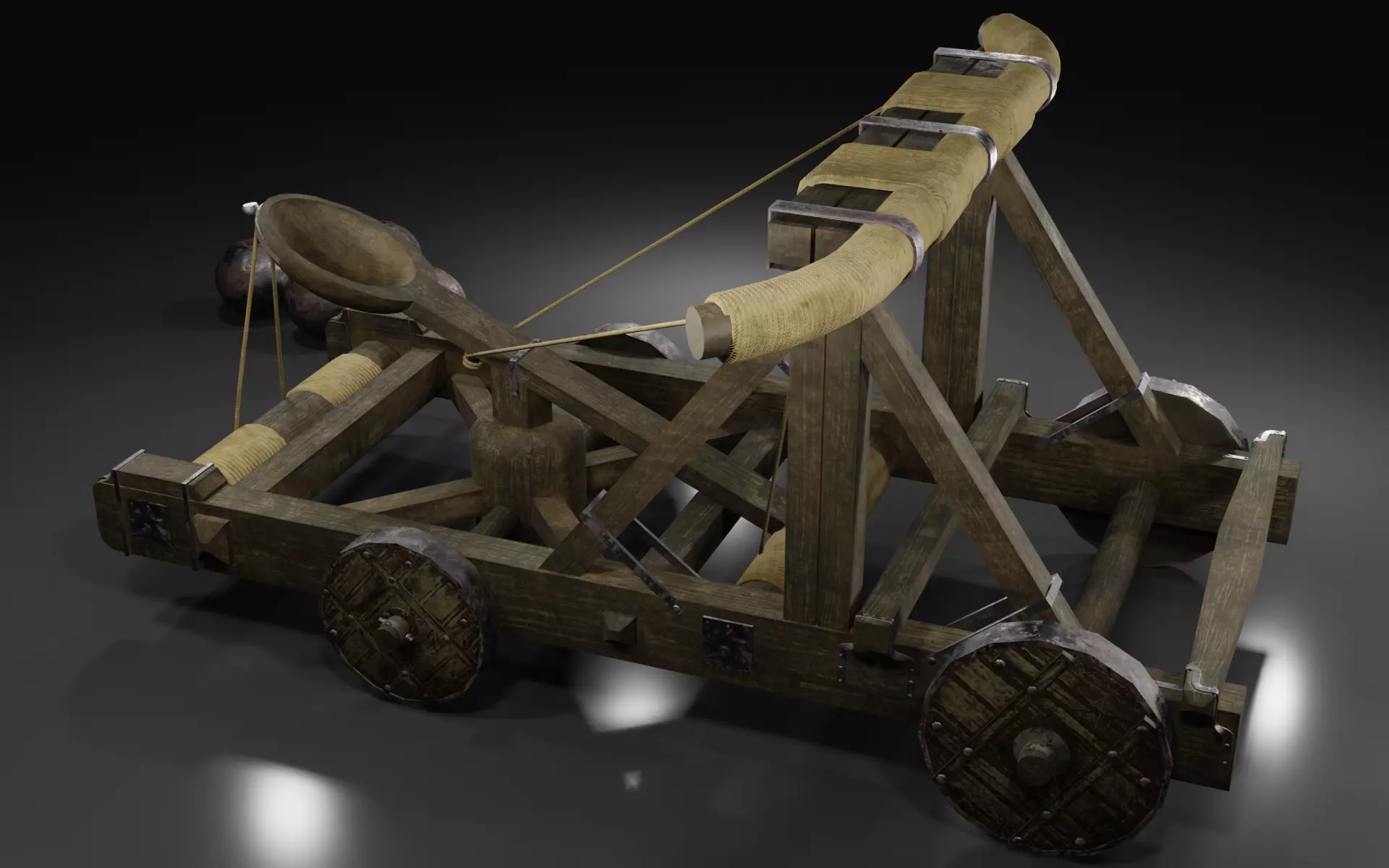 Medieval catapult Low-poly 3D model_0