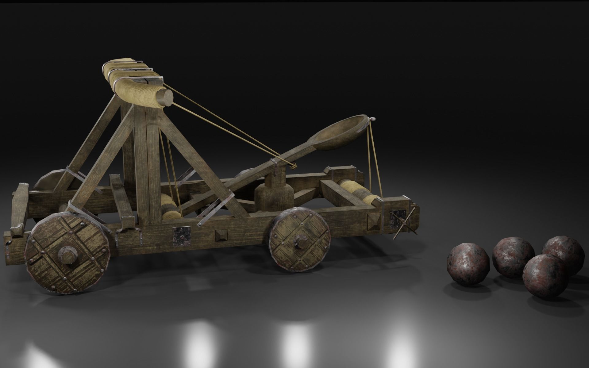 Medieval catapult Low-poly 3D model_2