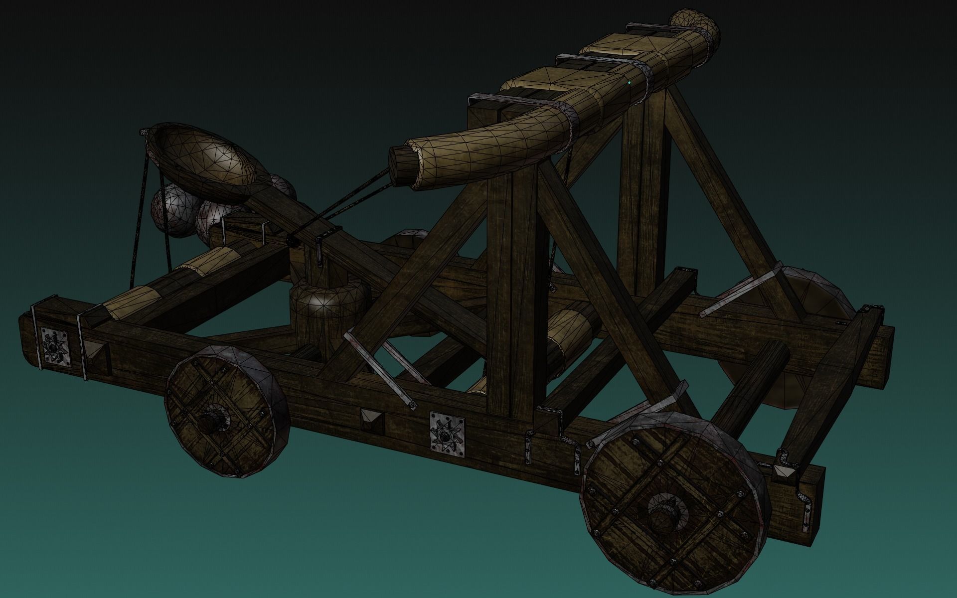 Medieval catapult Low-poly 3D model_13