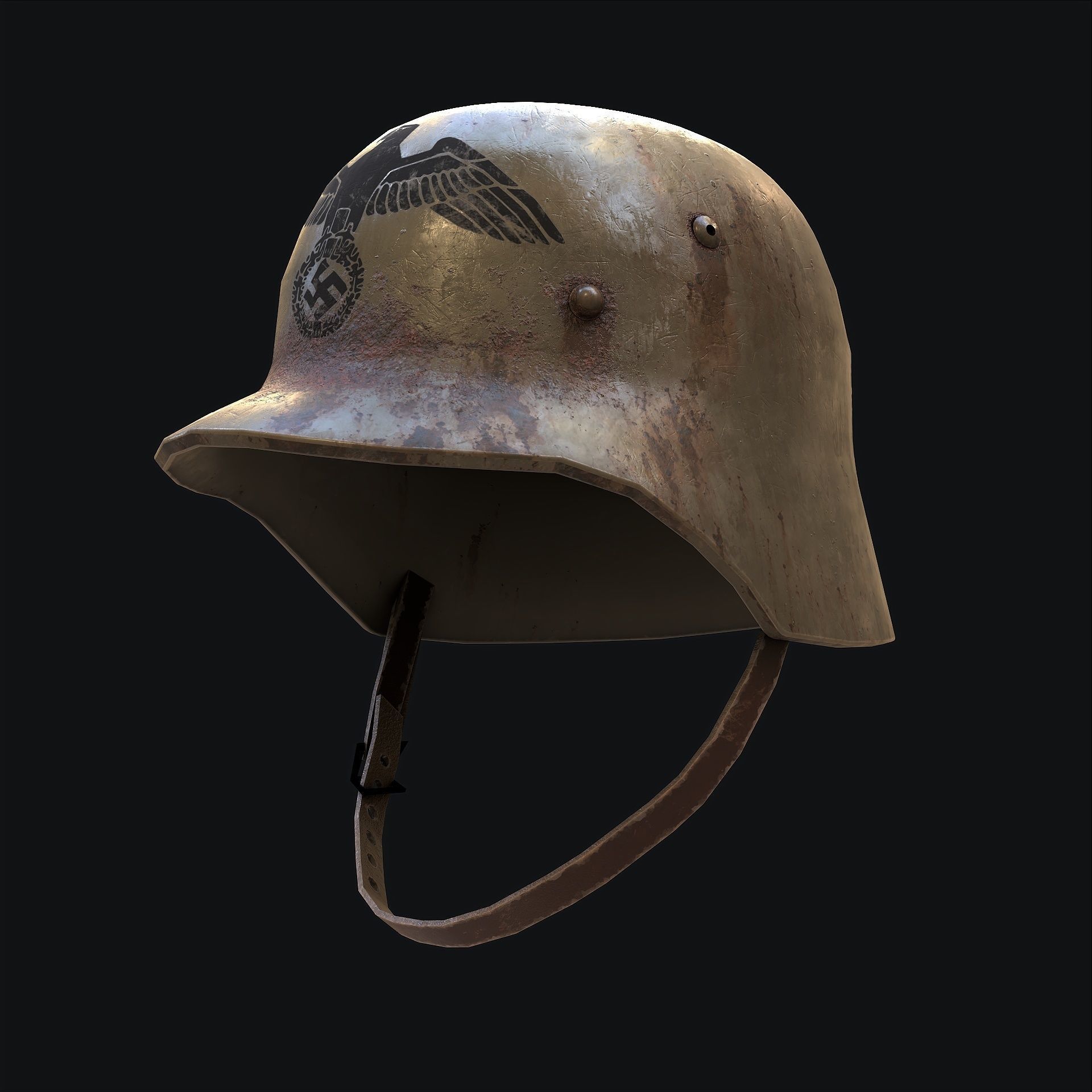 Rusty Nazi Helmet Low-poly 3D model_2