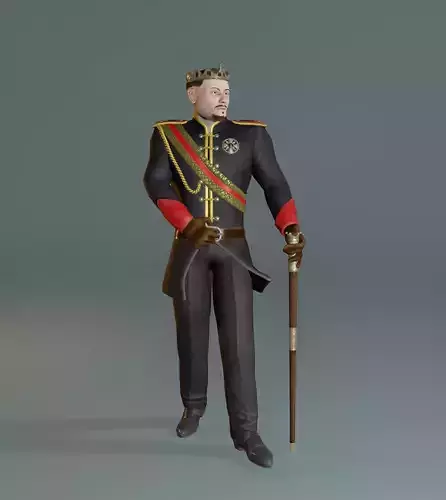 Fighter prince with golden ceremonial medal and wooden cane