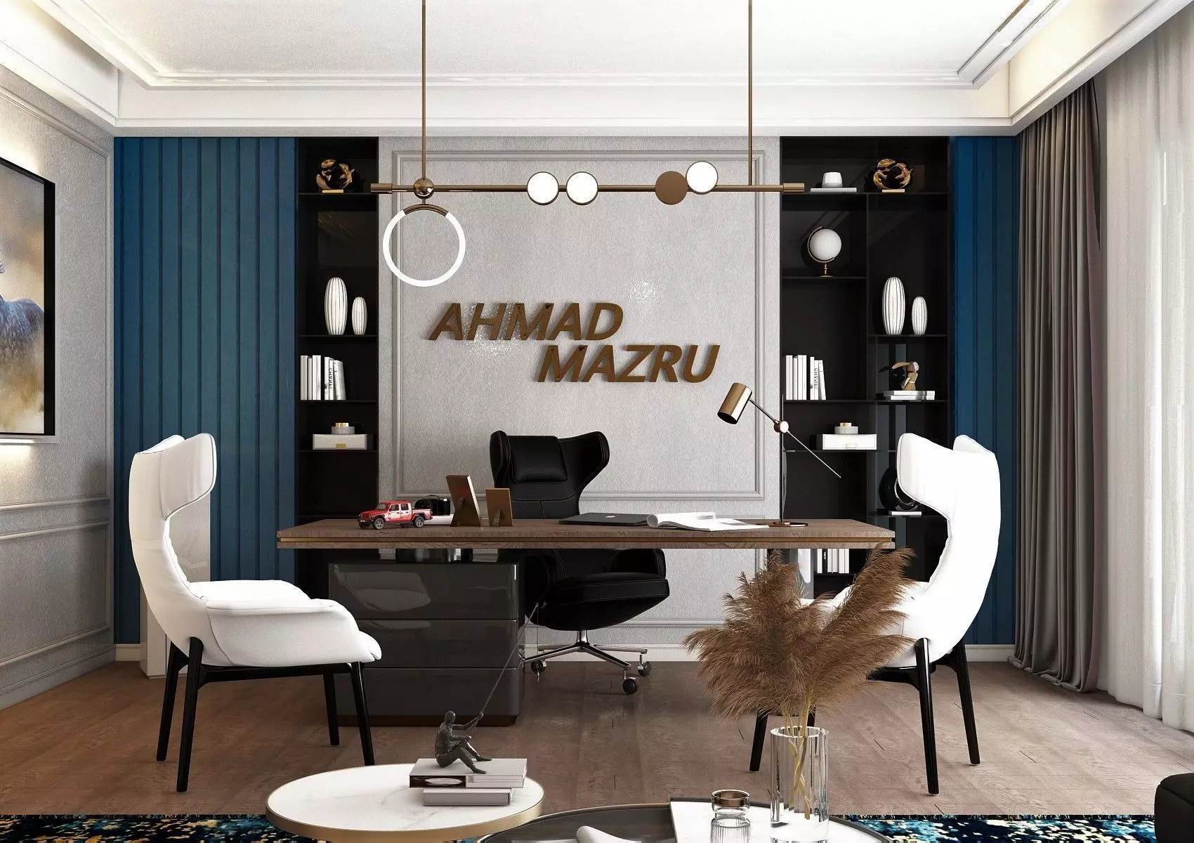 office modern with walls and furniture 3D print model