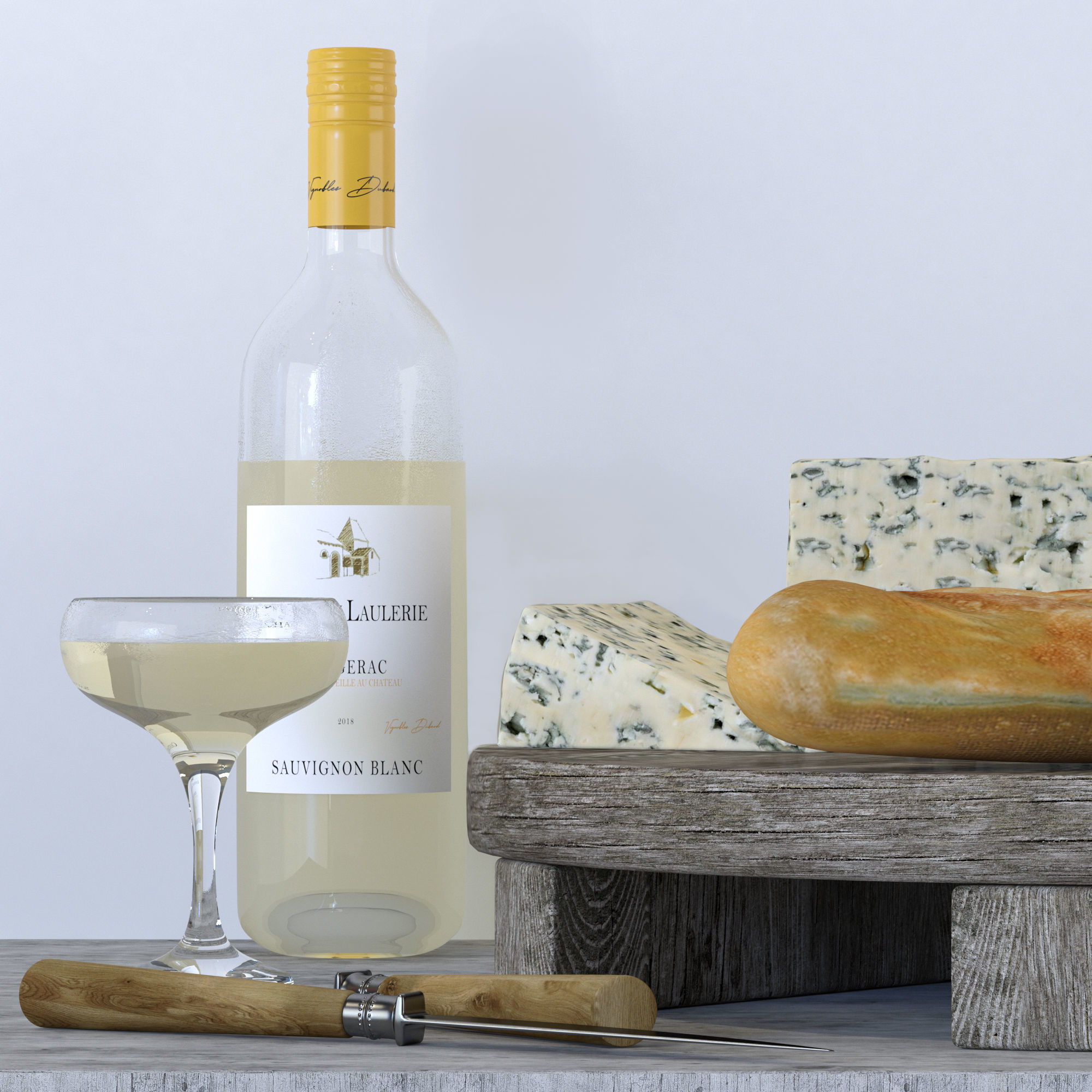 Cheese and Wine Decor Set 3D model_2