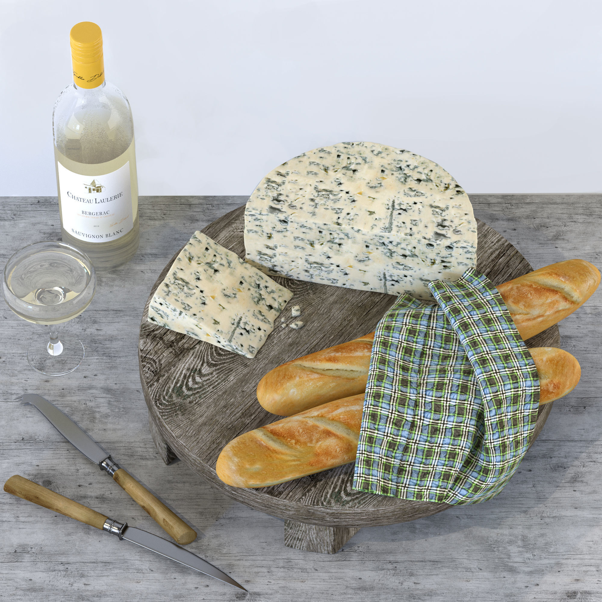 Cheese and Wine Decor Set 3D model_3