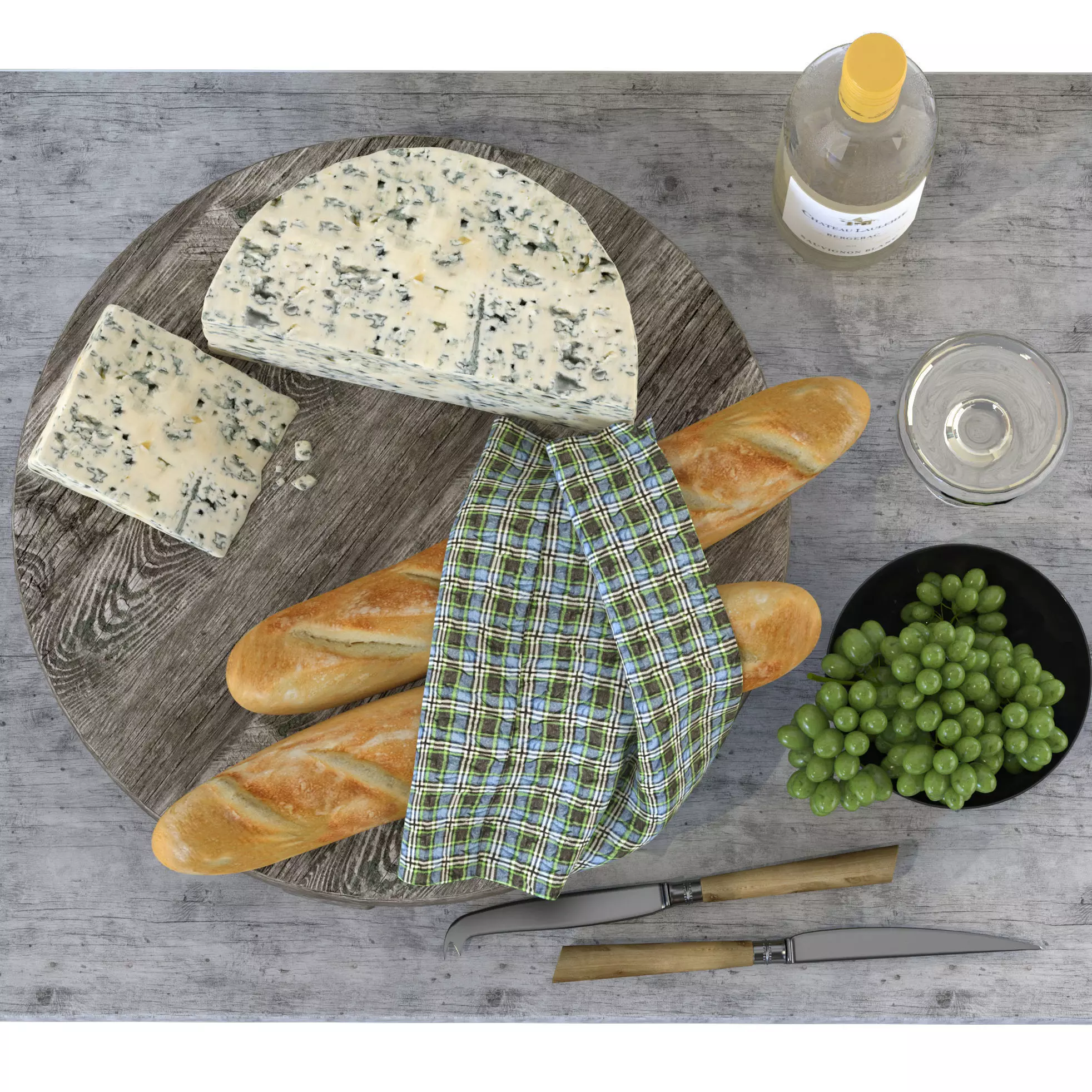 Cheese and Wine Decor Set 3D model_0