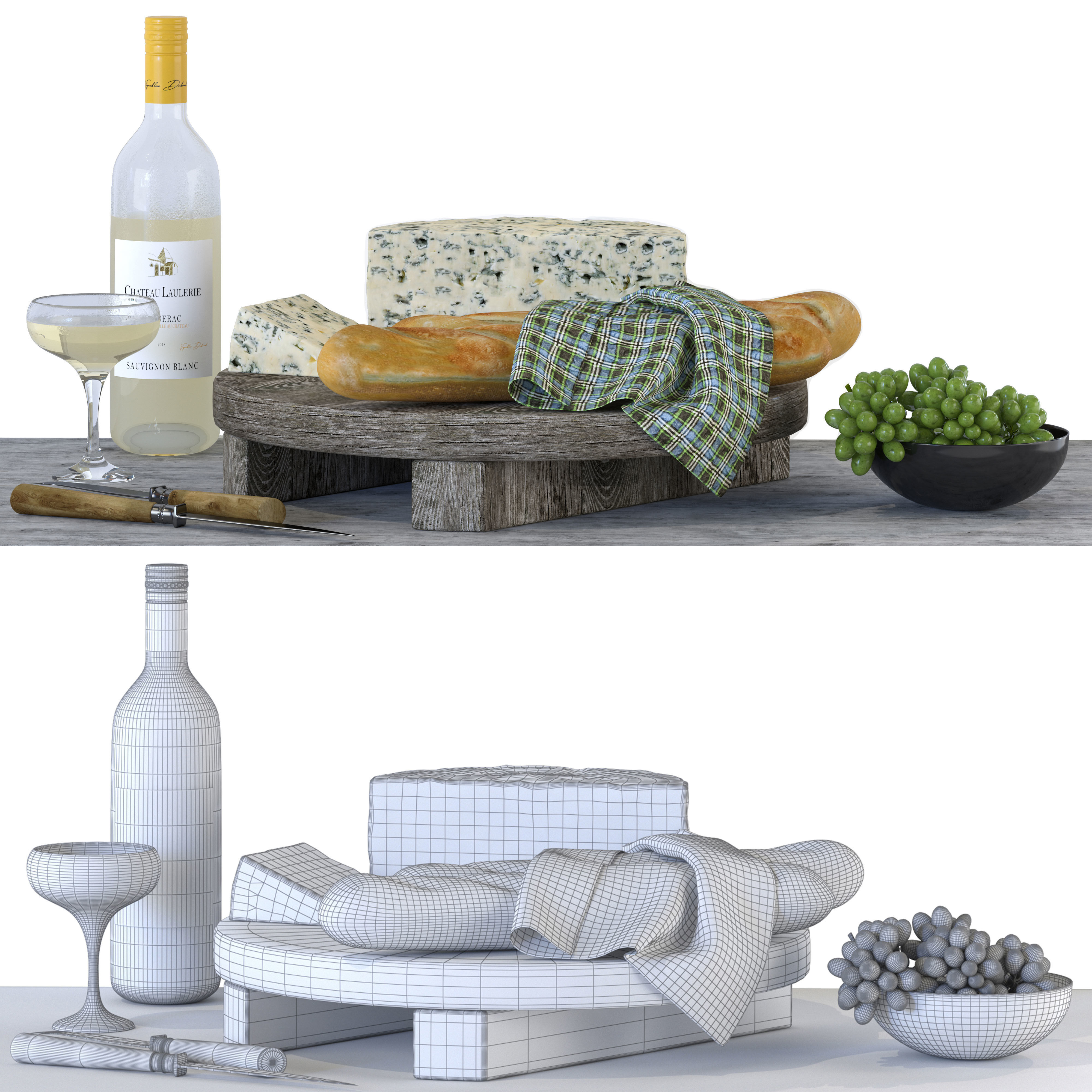 Cheese and Wine Decor Set 3D model_1