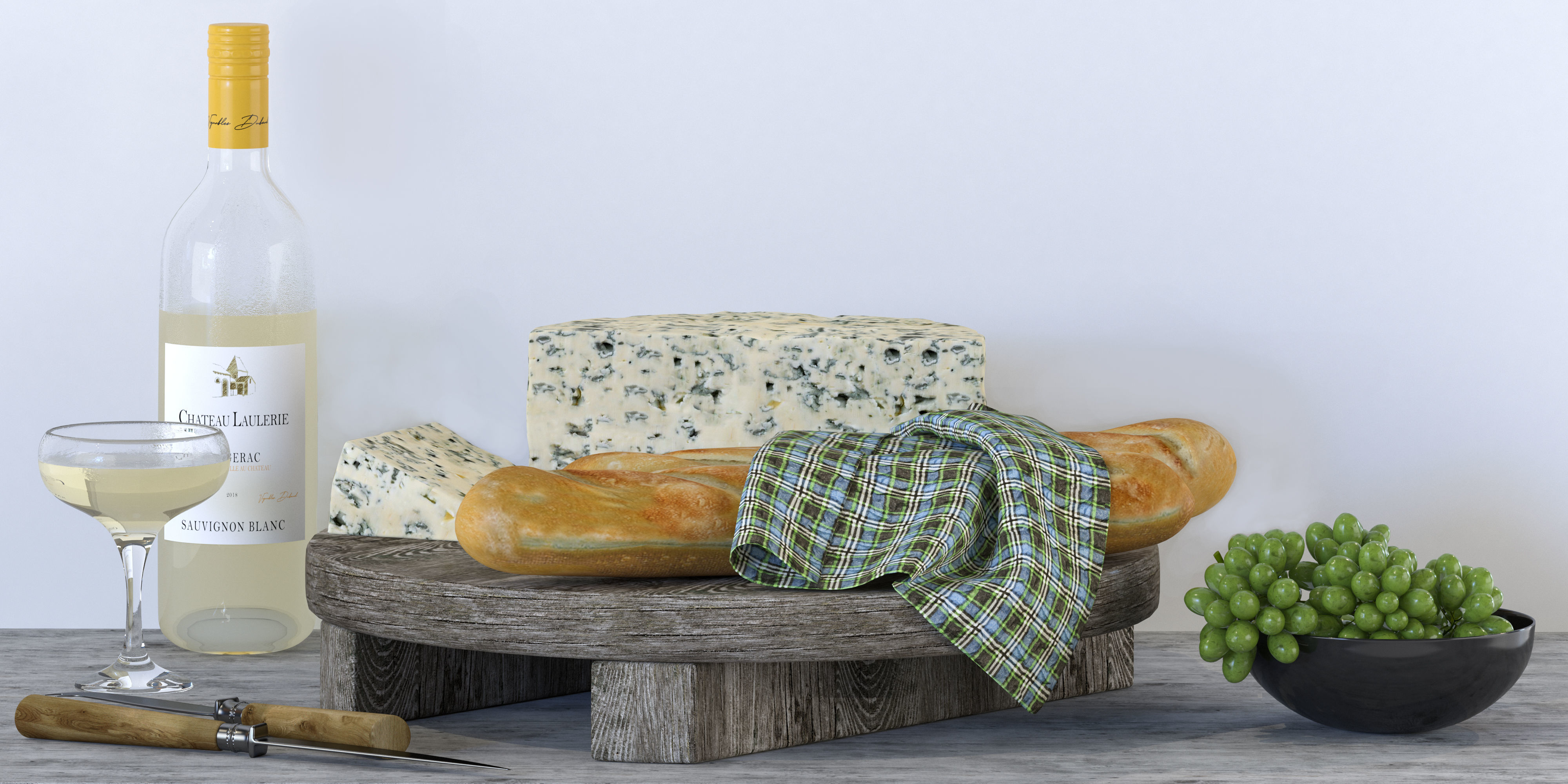 Cheese and Wine Decor Set 3D model_4