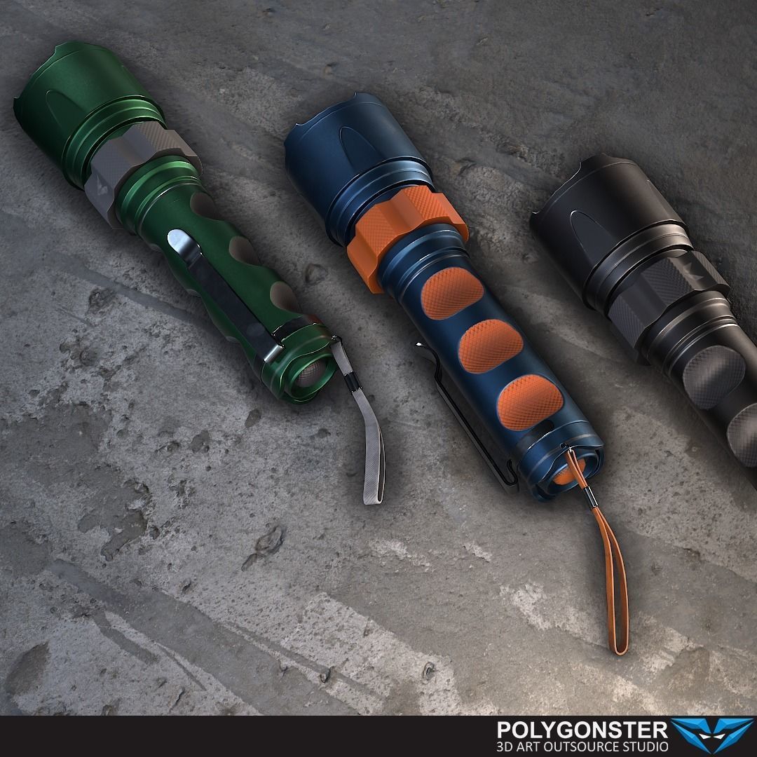 Tactical flashlight - PBR Game Ready Low-poly 3D model_14