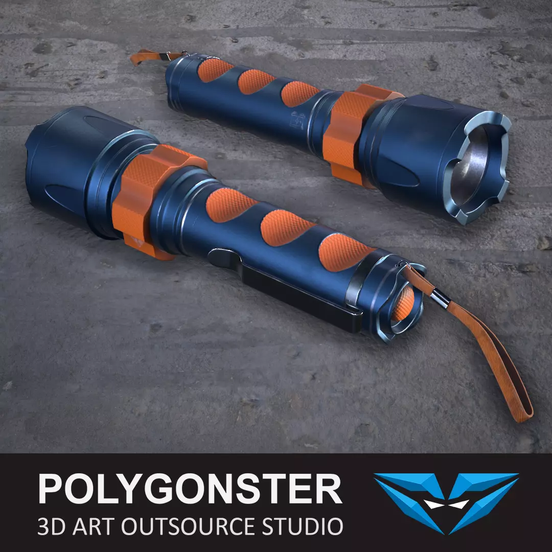 Tactical flashlight - PBR Game Ready Low-poly 3D model_0