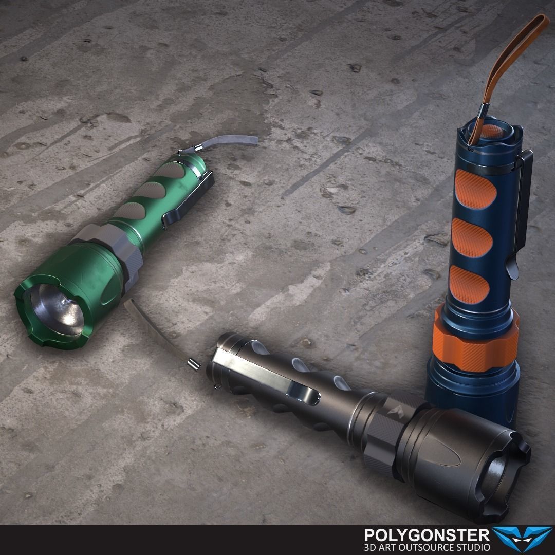 Tactical flashlight - PBR Game Ready Low-poly 3D model_16