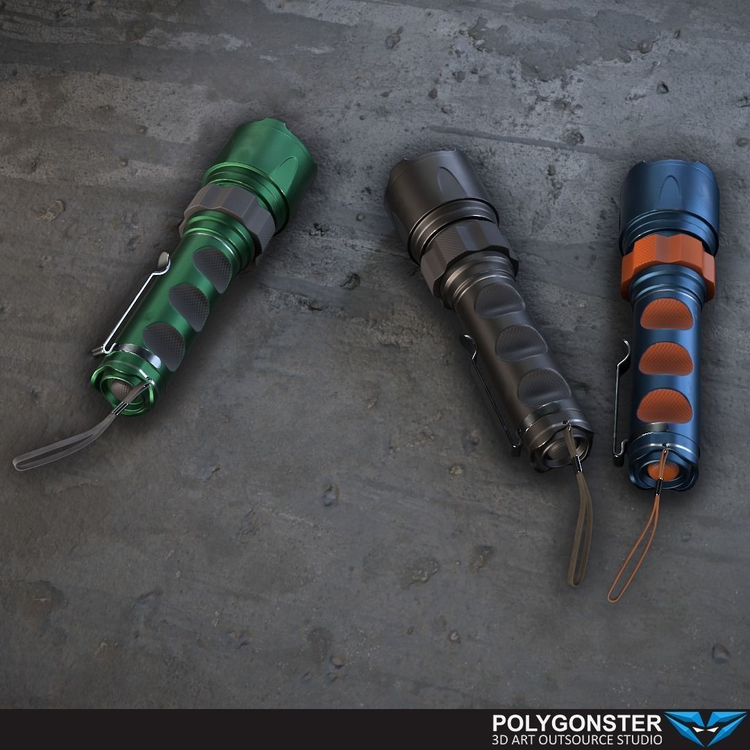 Tactical flashlight - PBR Game Ready Low-poly 3D model_15