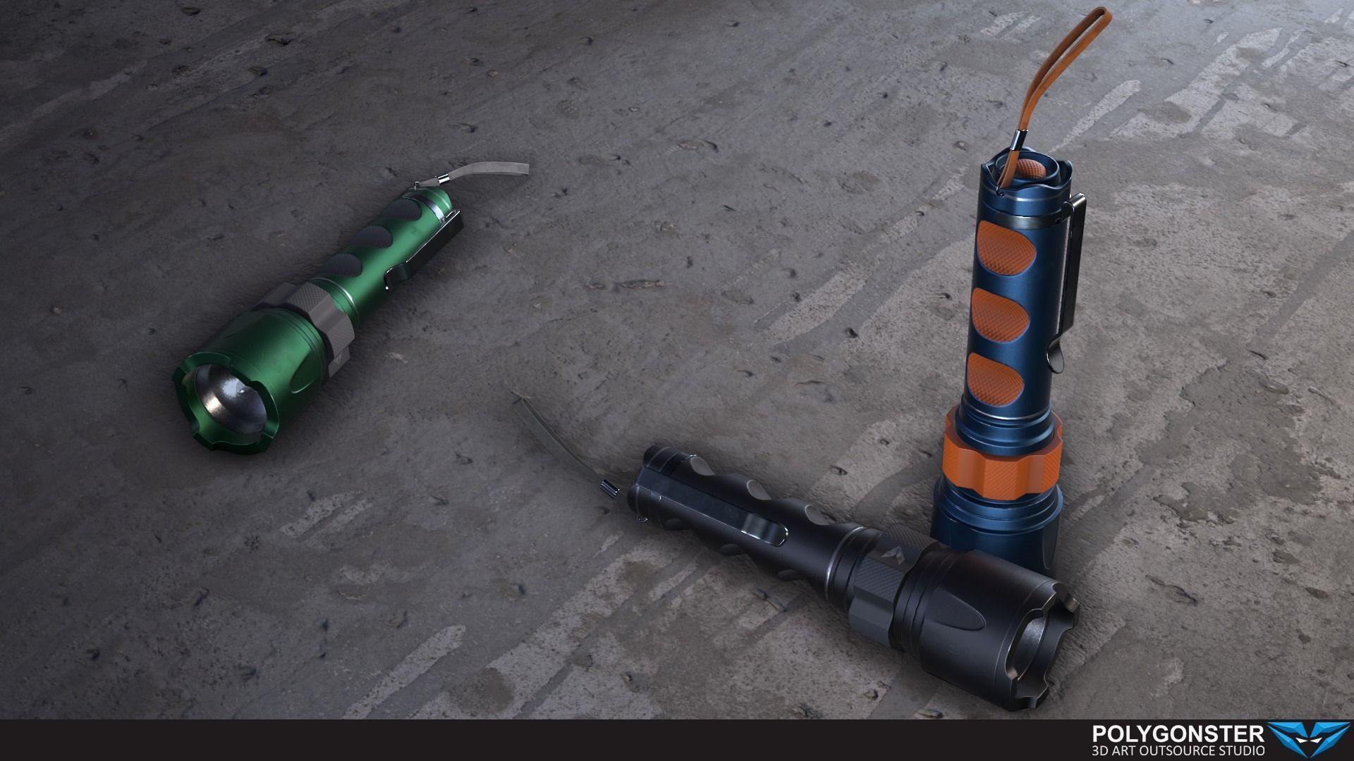 Tactical flashlight - PBR Game Ready Low-poly 3D model_4