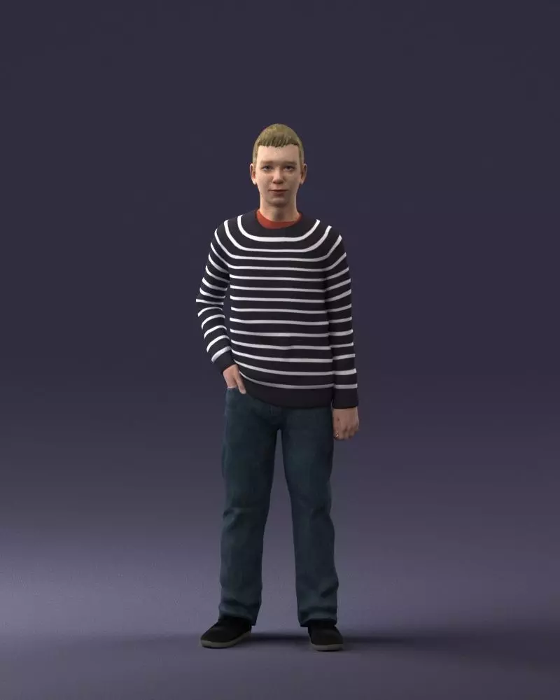 000051 Teenager in Striped Long-Sleeved Shirt 0204 3D print model