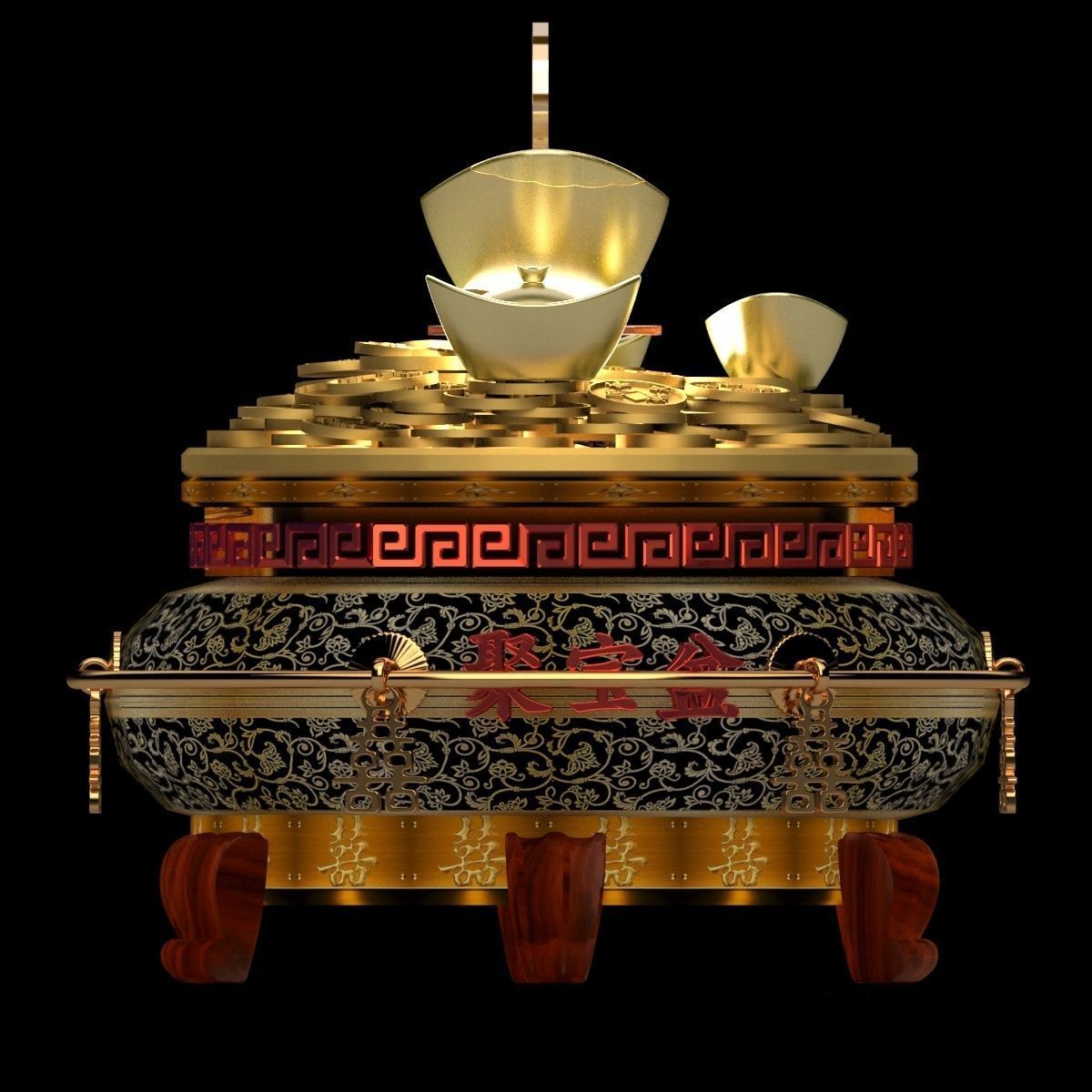 Chinese gold Ingot  pot 3D model_2