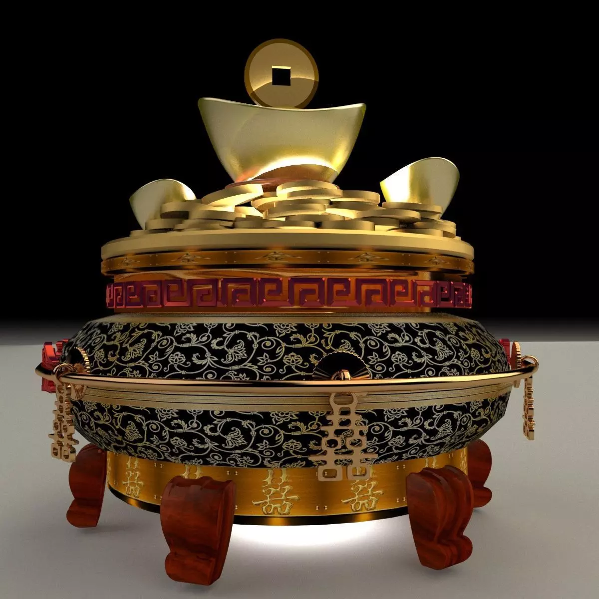 Chinese gold Ingot  pot 3D model_0