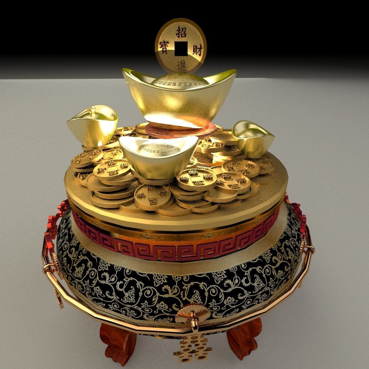 Chinese gold Ingot  pot 3D model_1
