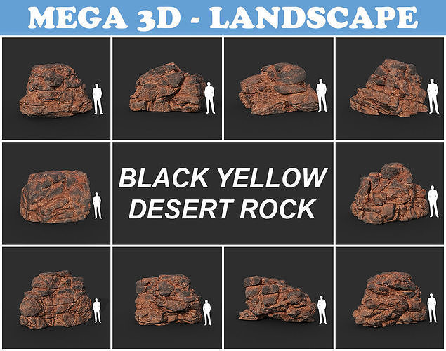 Low poly Black Yellow Desert Rock A 211119 Low-poly 3D model