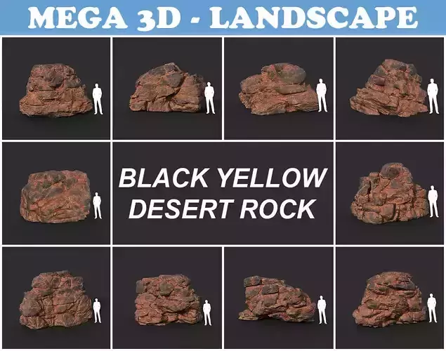 Low poly Black Yellow Desert Rock A 211119 Low-poly 3D model
