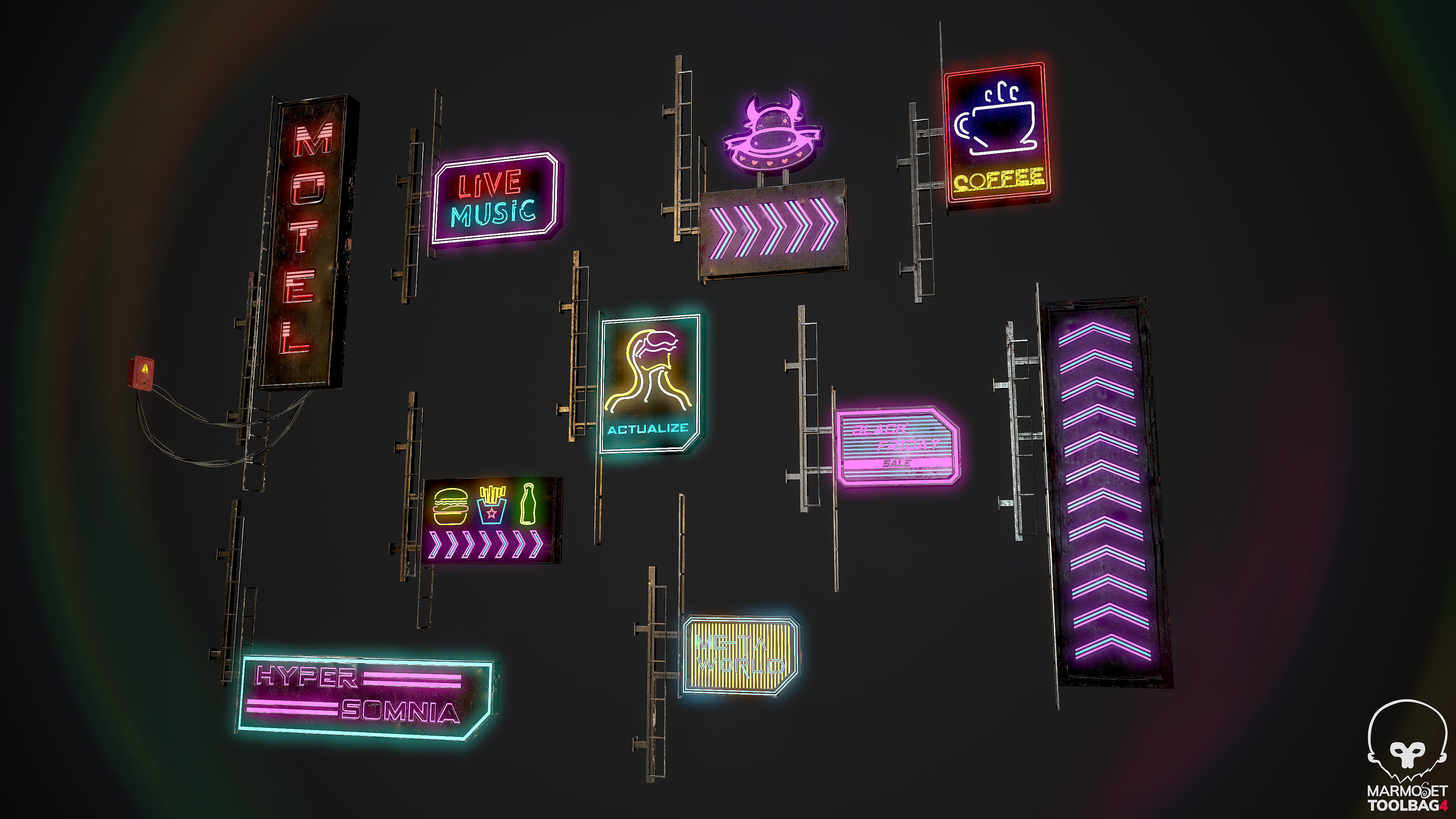 Neon signs Cyberpunk pack PBR Game Ready Low-poly Low-poly 3D model_12