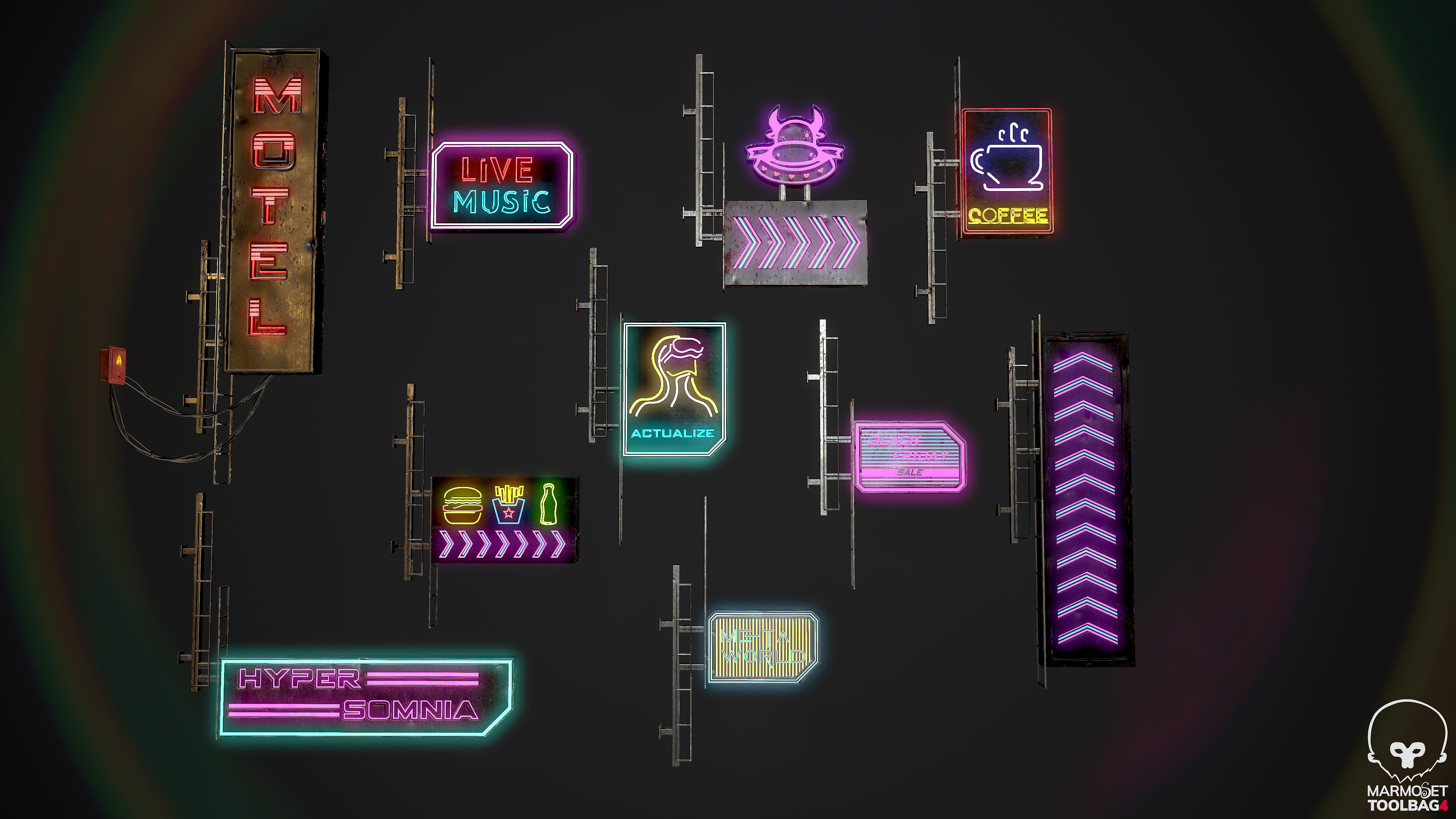 Neon signs Cyberpunk pack PBR Game Ready Low-poly Low-poly 3D model_35