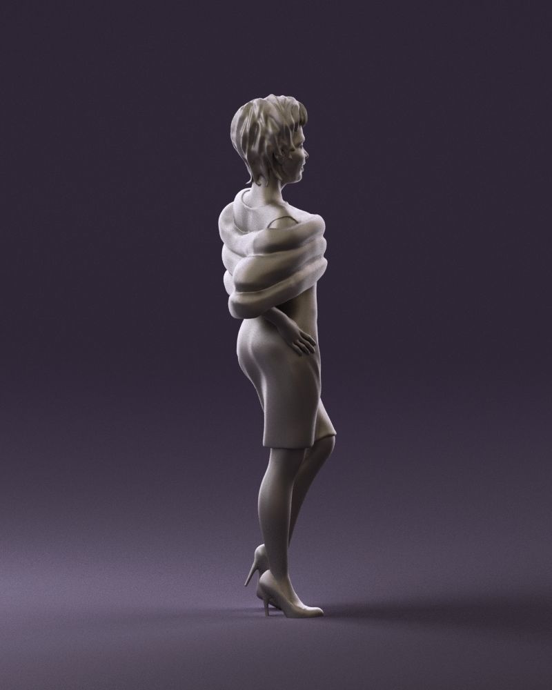 Woman in dark suit with fur 0653 3D Print Ready 3D print model_13
