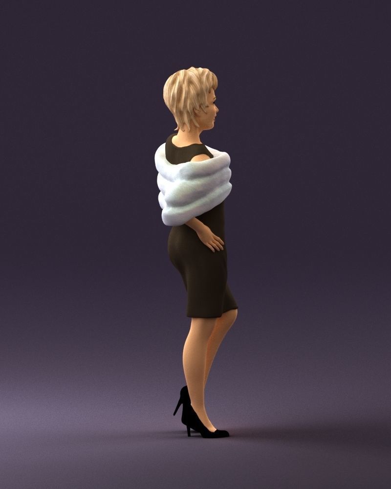 Woman in dark suit with fur 0653 3D Print Ready 3D print model_12